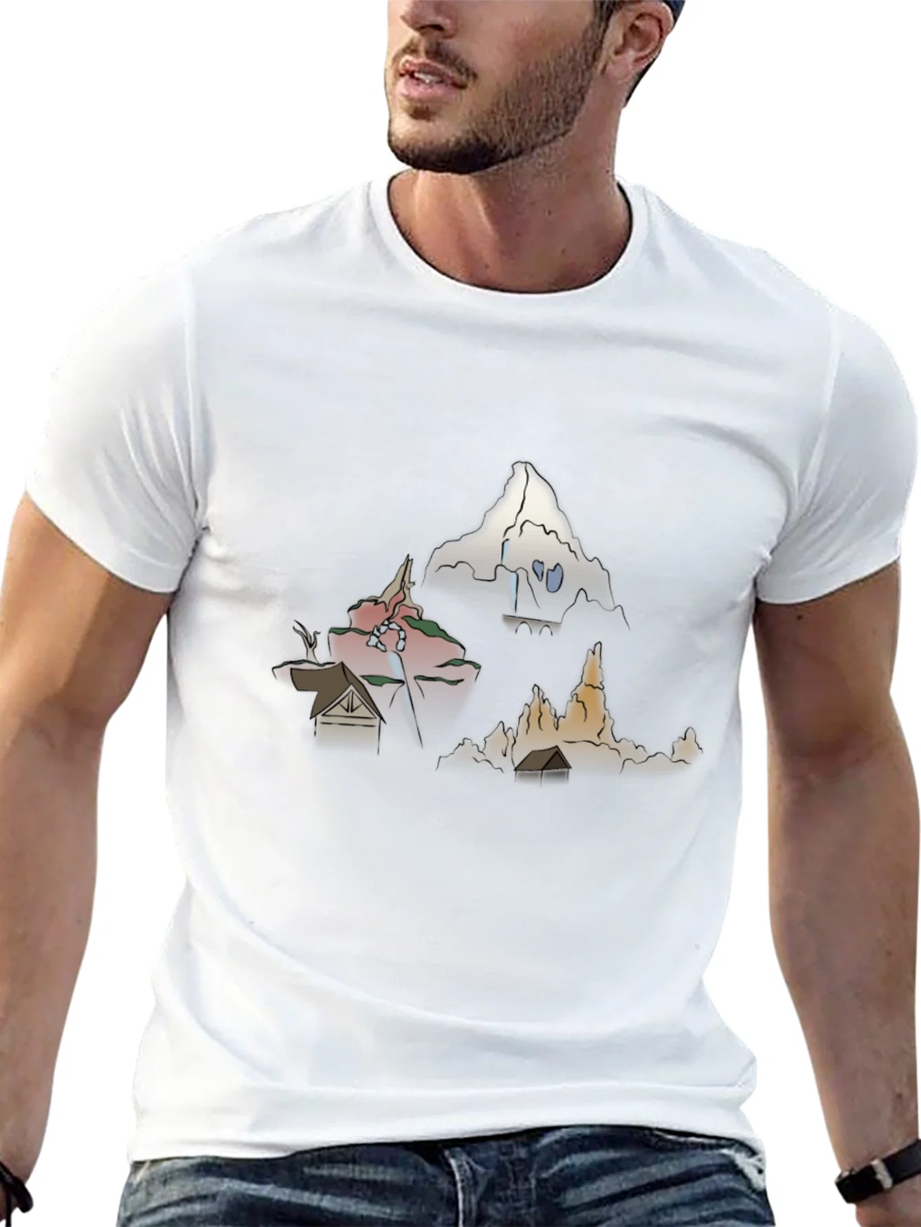 Rebbecca Mens Graphic Tee - Cartoon Landscape Print