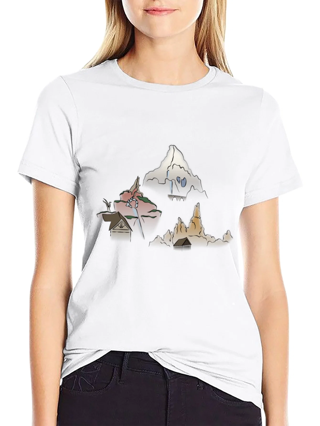 Rebbecca Mens Graphic Tee - Cartoon Landscape Print