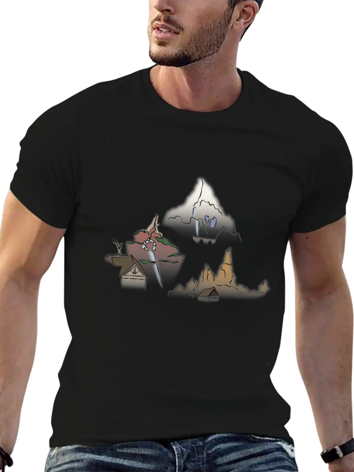 Rebbecca Mens Graphic Tee - Cartoon Landscape Print
