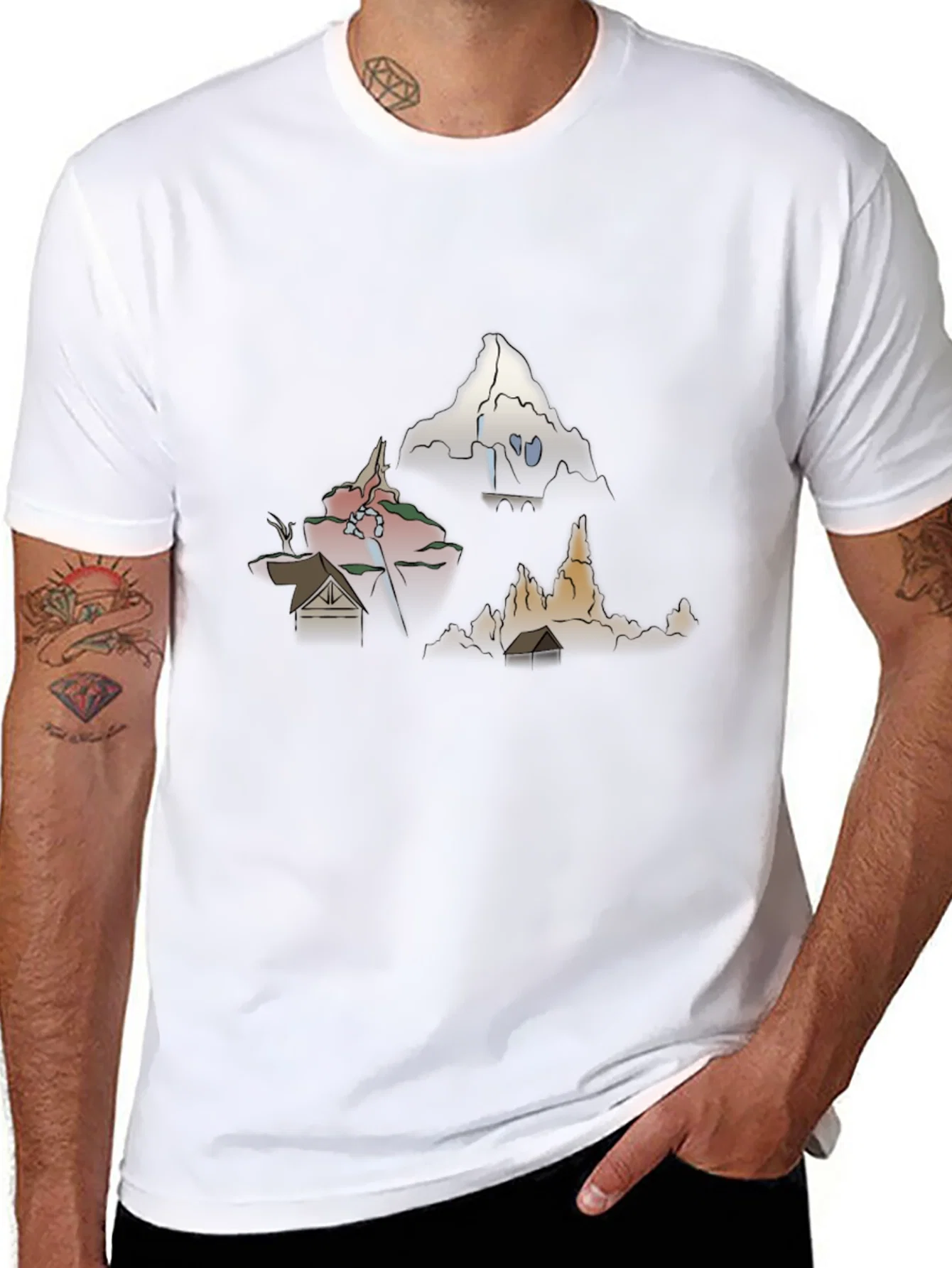 Rebbecca Mens Graphic Tee - Cartoon Landscape Print