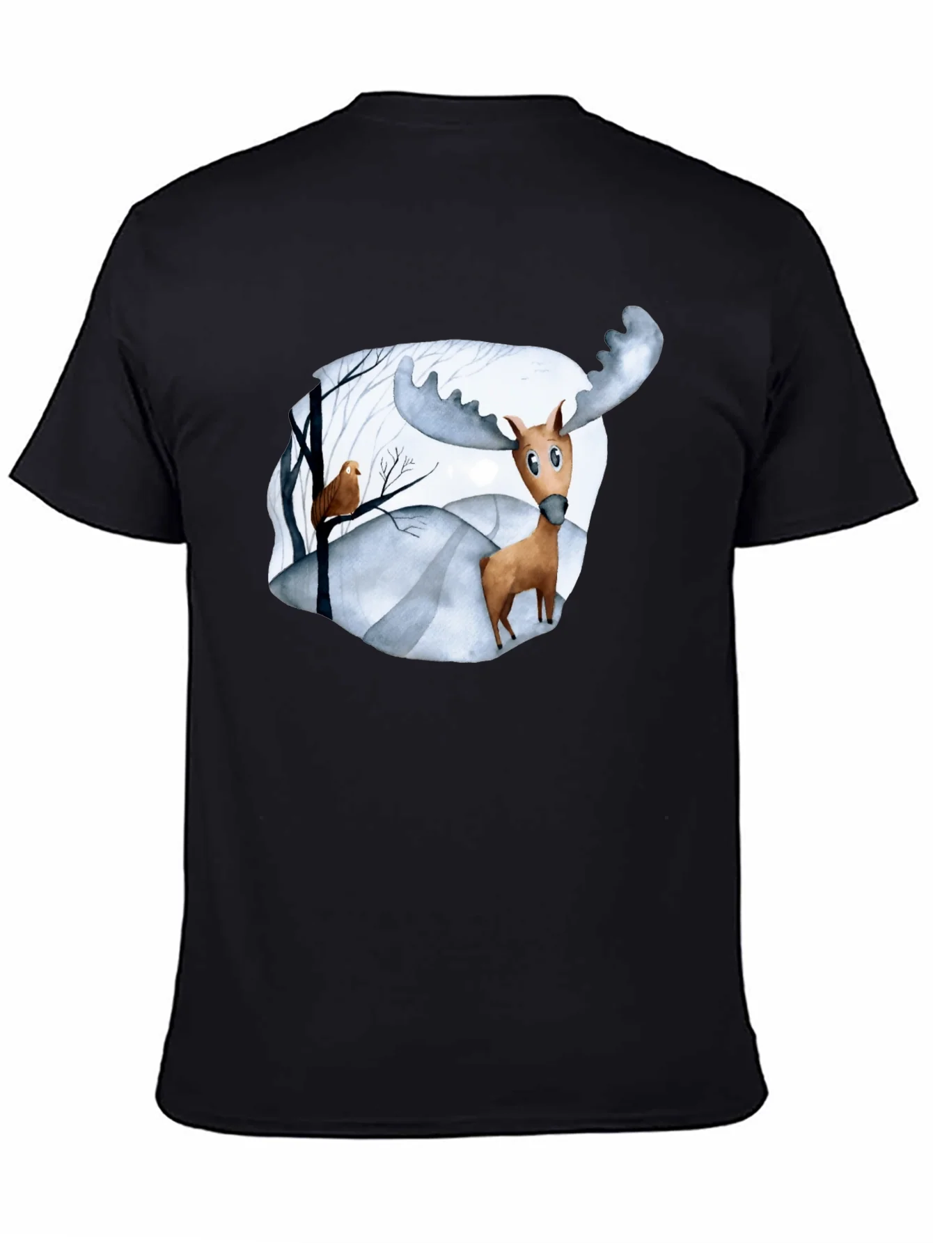 Camiseta Negra con Estampado de Alce Divertido