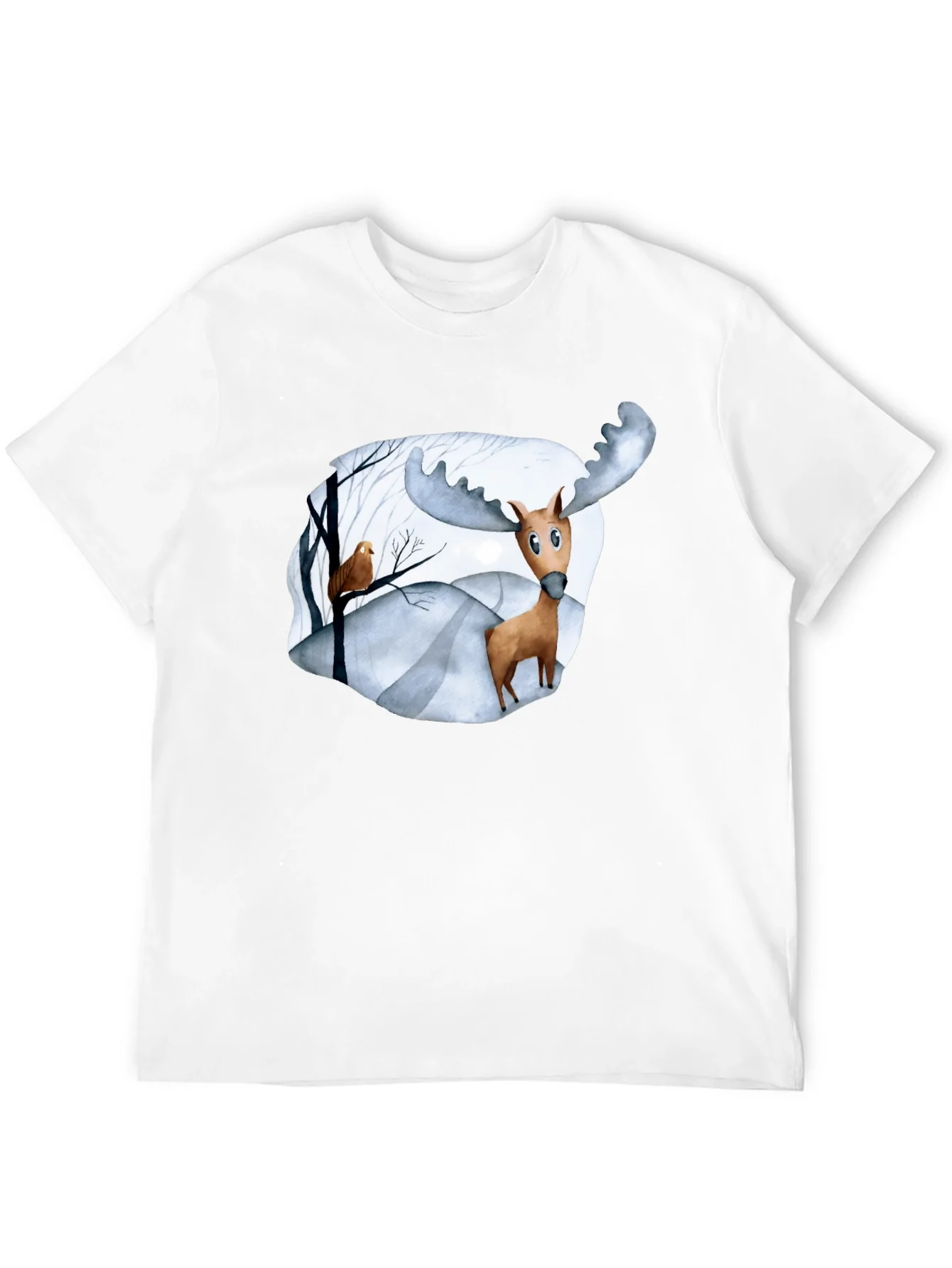 Camiseta Negra con Estampado de Alce Divertido