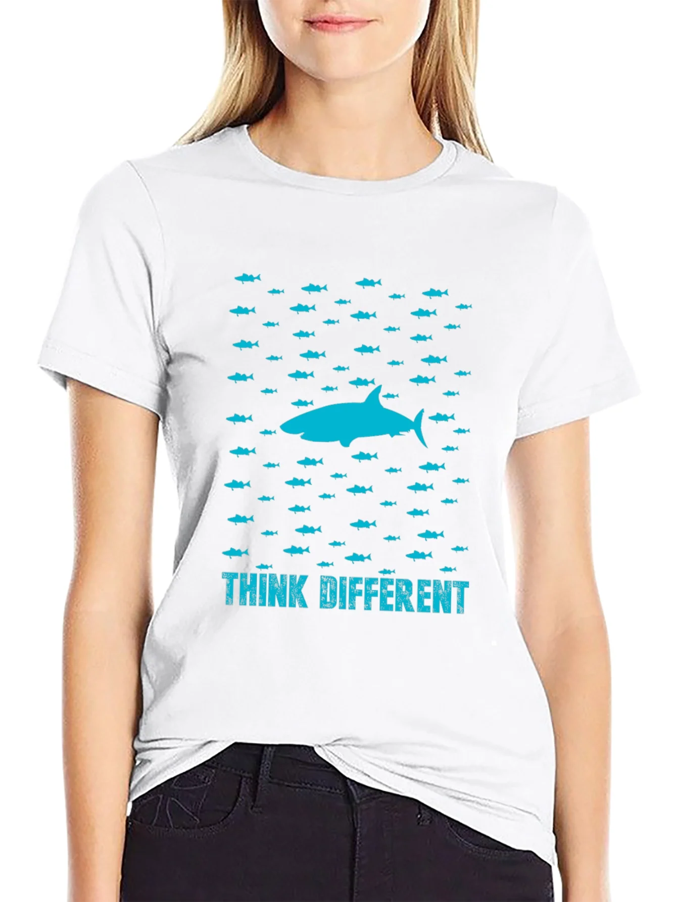 Rebbecca Think Different Shark Graphic T-Shirt