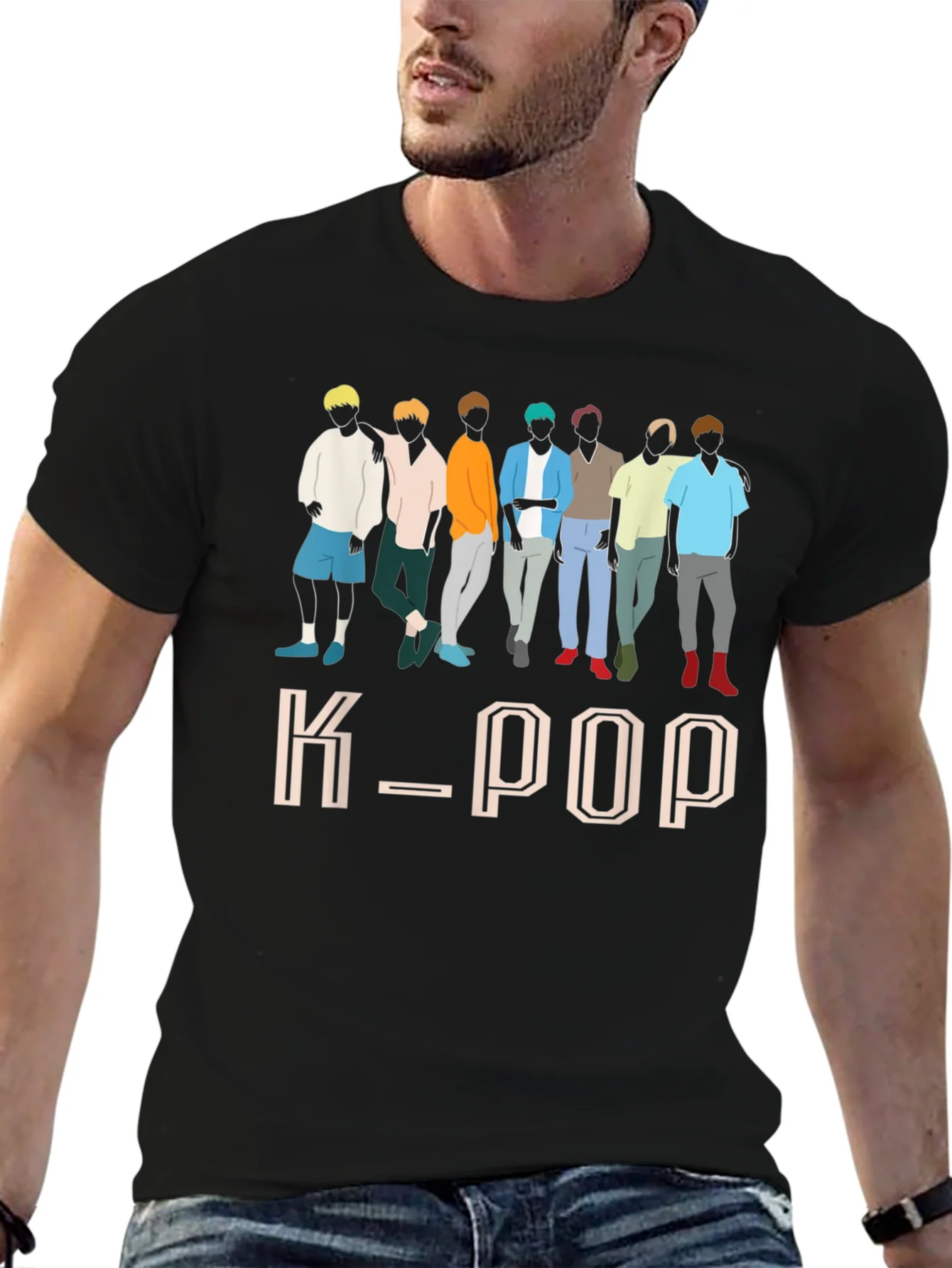 Camiseta K-POP Estampada para Hombre