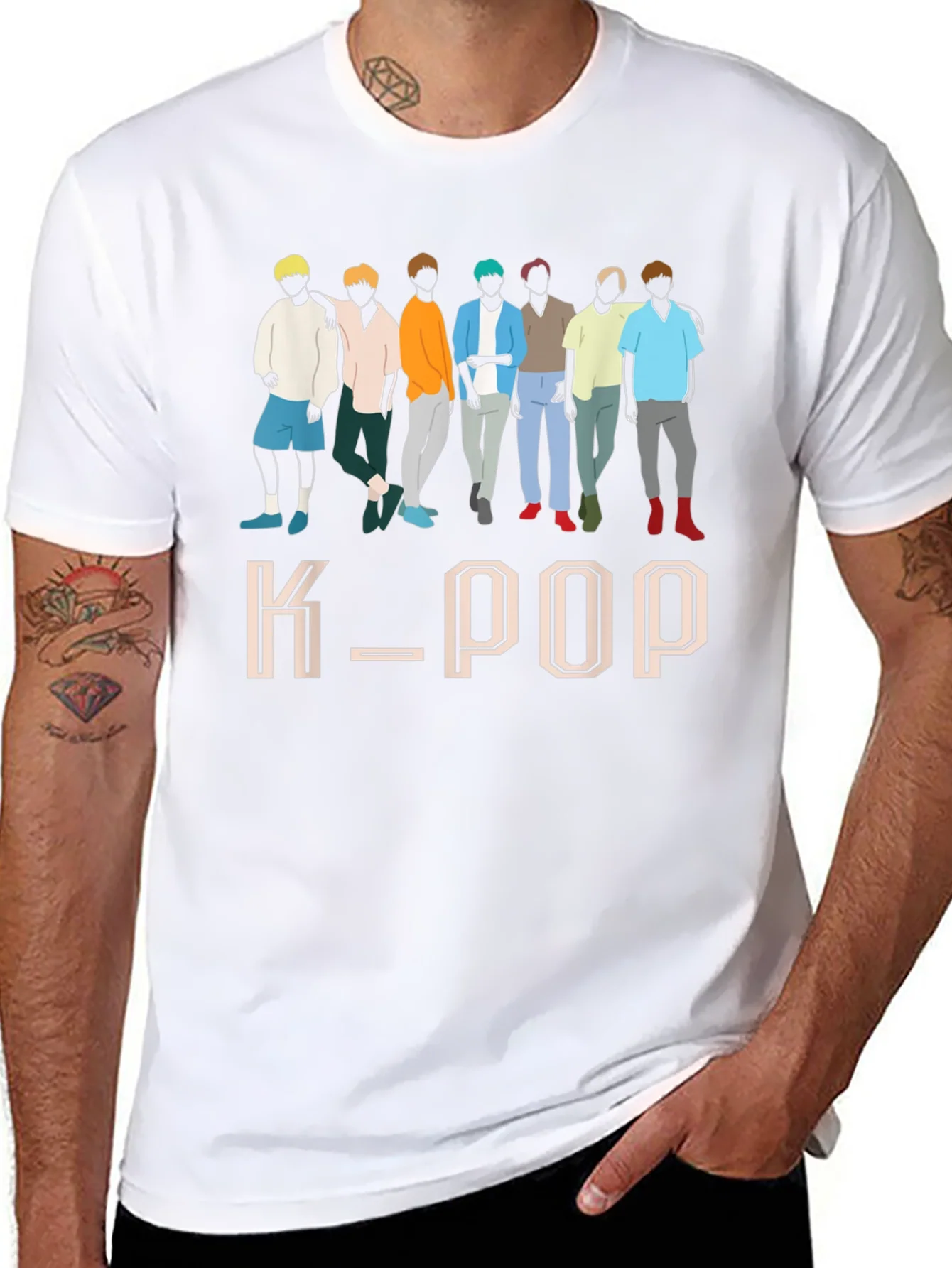 Camiseta K-POP Estampada para Hombre