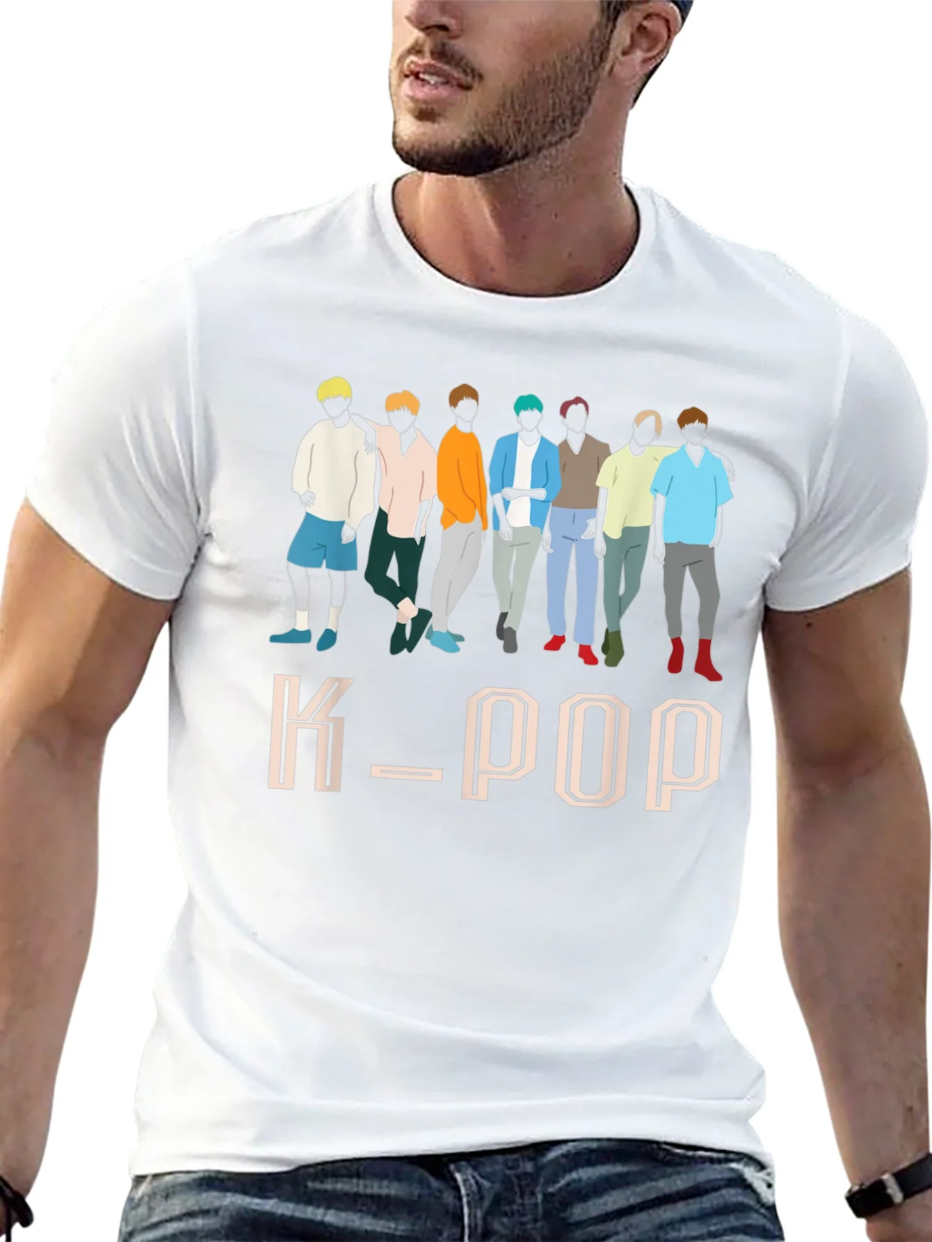 Camiseta K-POP Estampada para Hombre