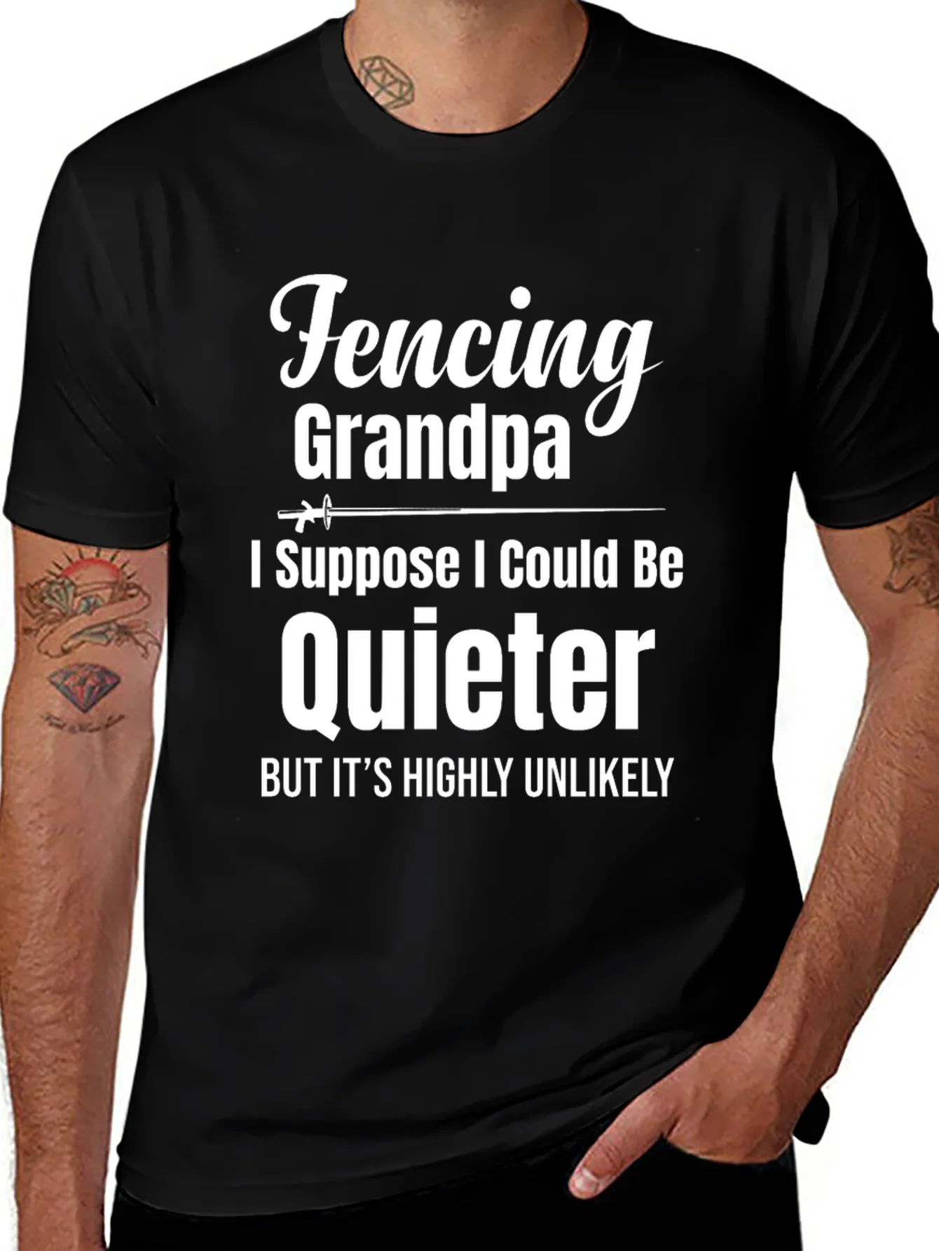 Camiseta Negra Fencing Grandpa Divertida