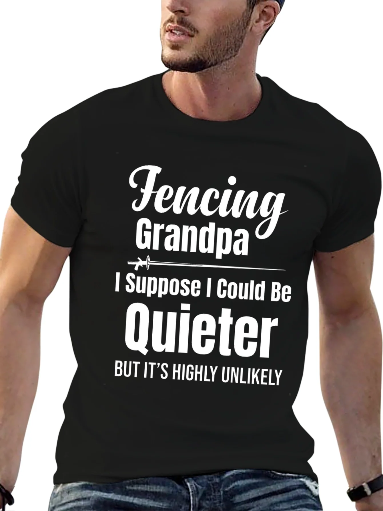 Camiseta Negra Fencing Grandpa Divertida