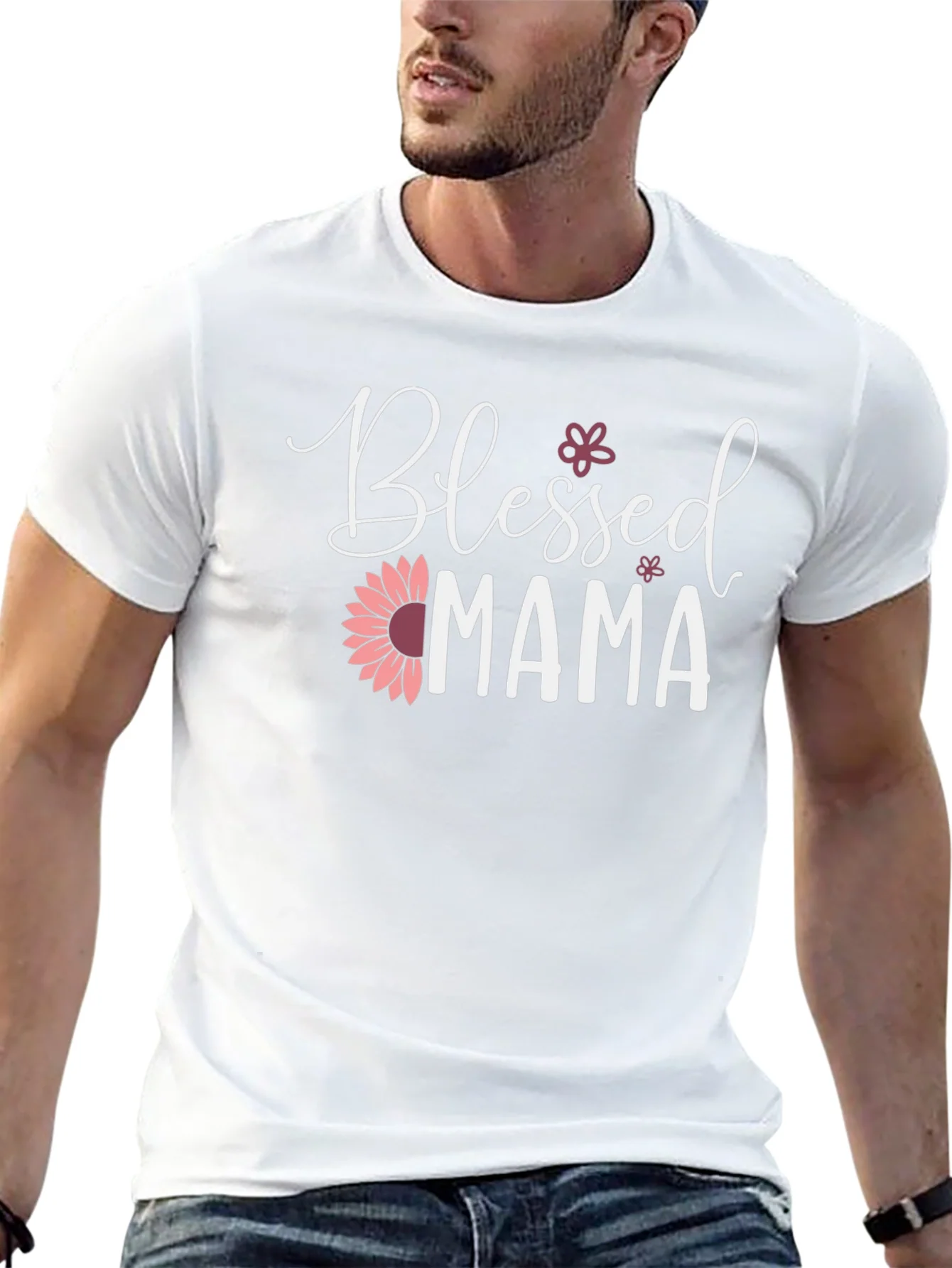 Camiseta Negra Blessed Mama con Dise?o Floral