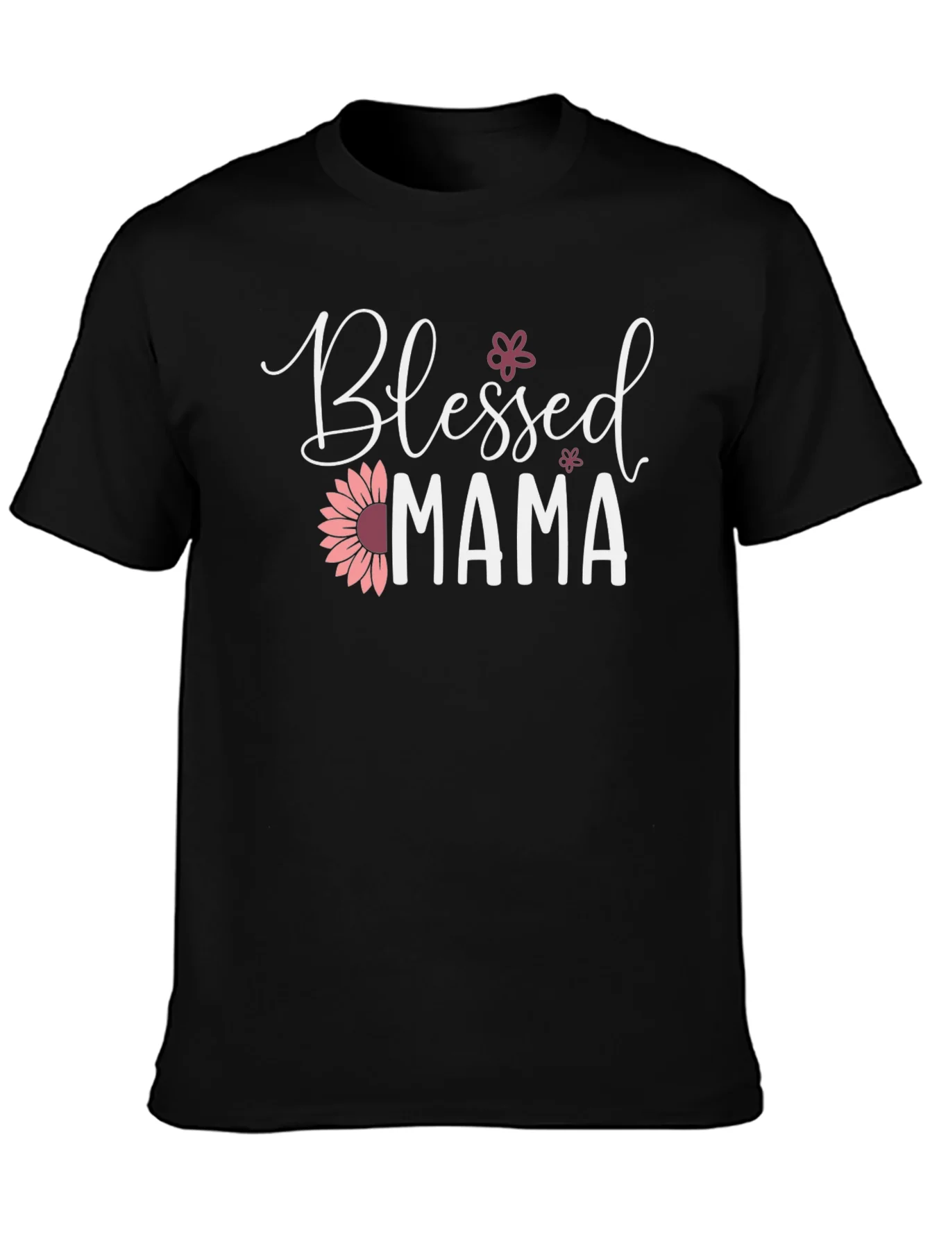 Camiseta Negra Blessed Mama con Dise?o Floral