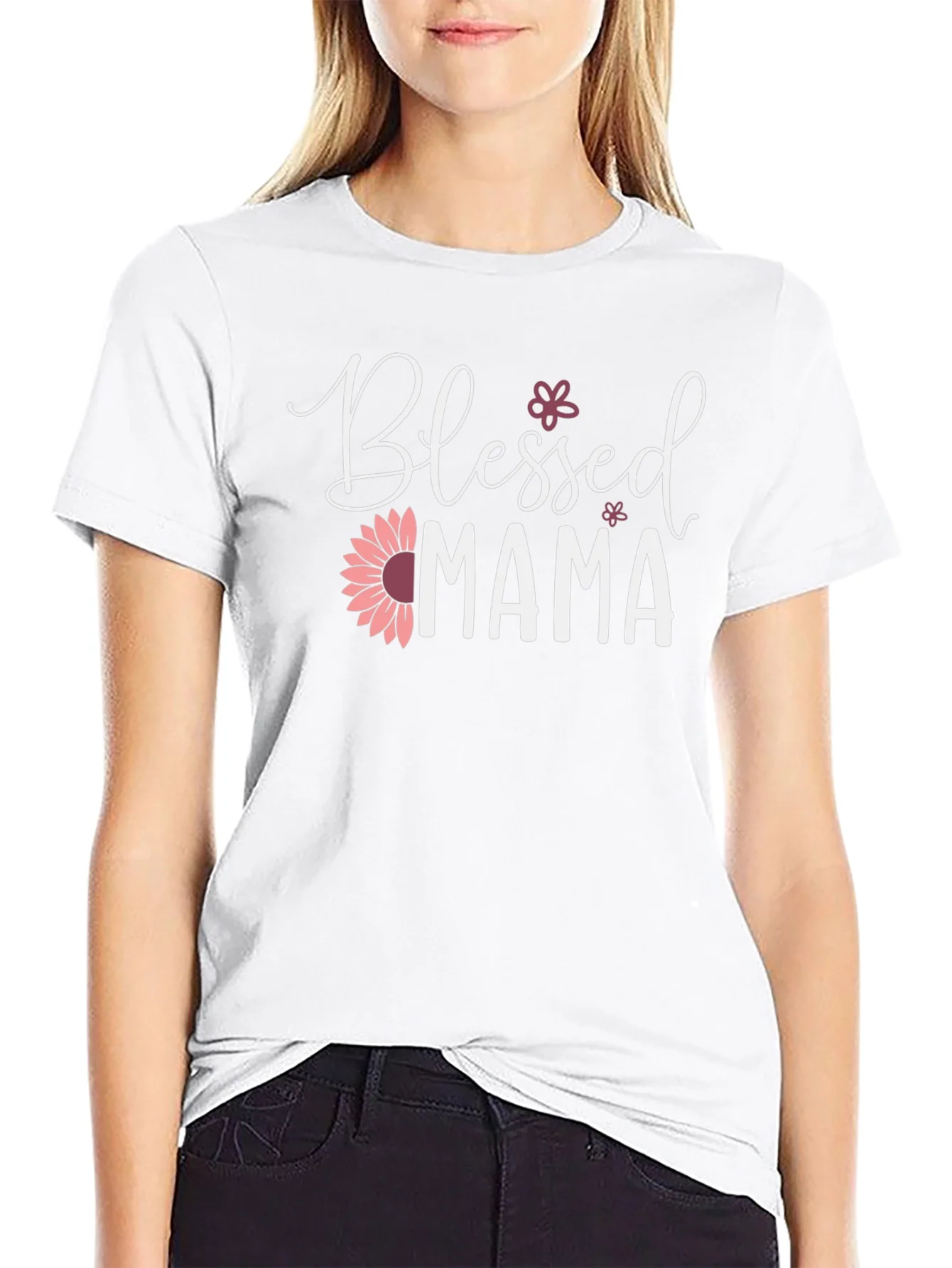 Camiseta Negra Blessed Mama con Dise?o Floral