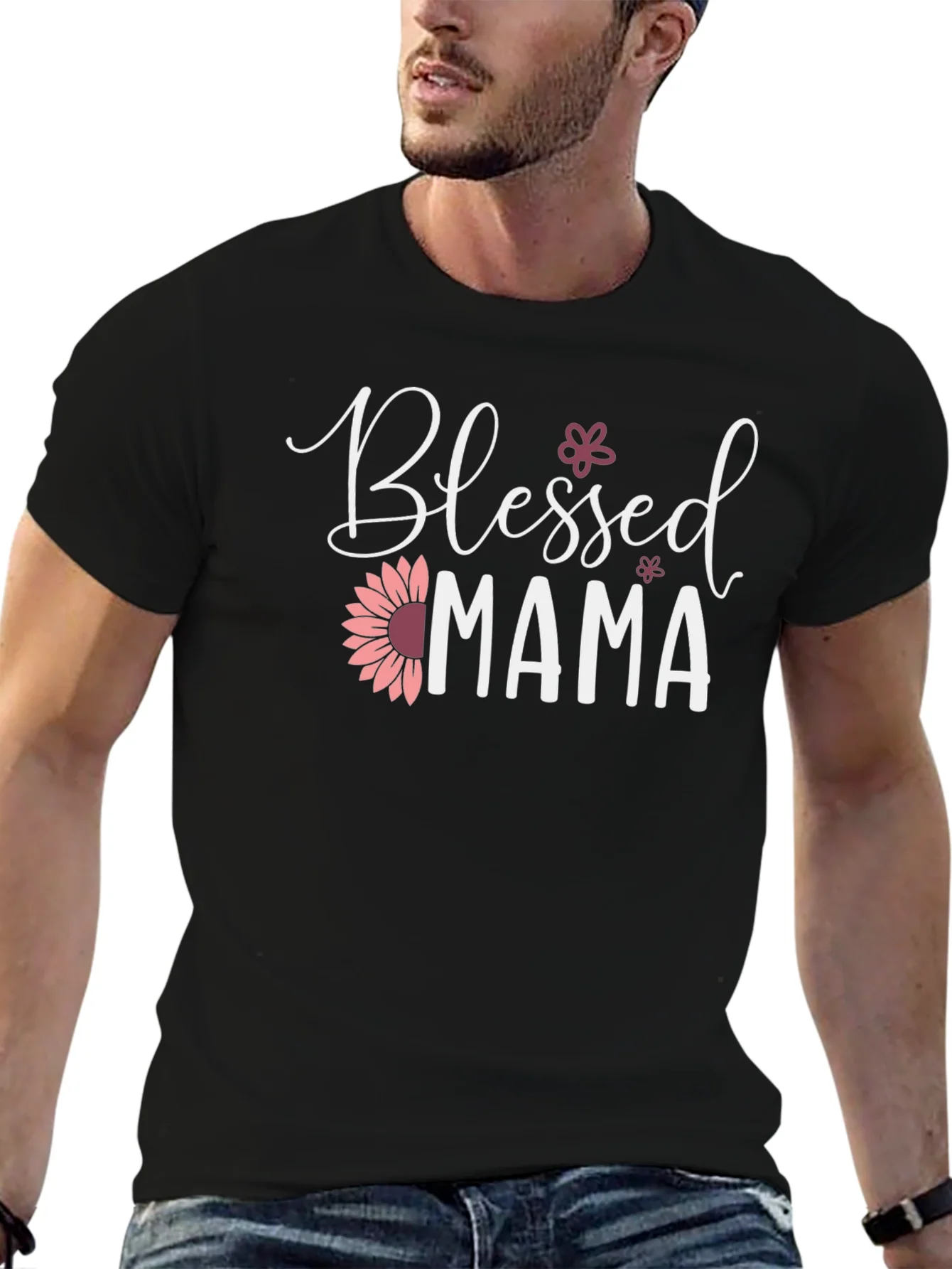 Camiseta Negra Blessed Mama con Dise?o Floral