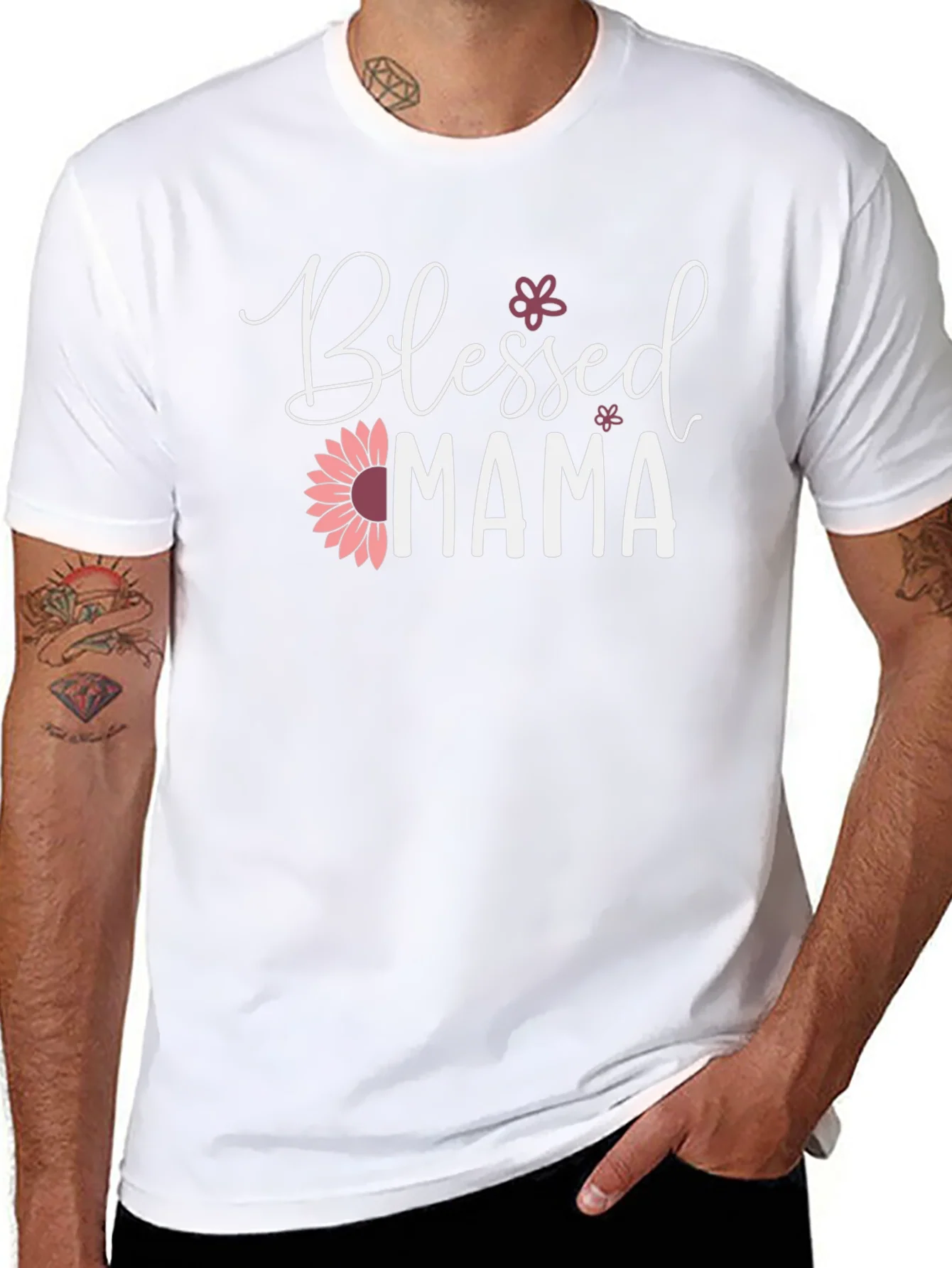 Camiseta Negra Blessed Mama con Dise?o Floral
