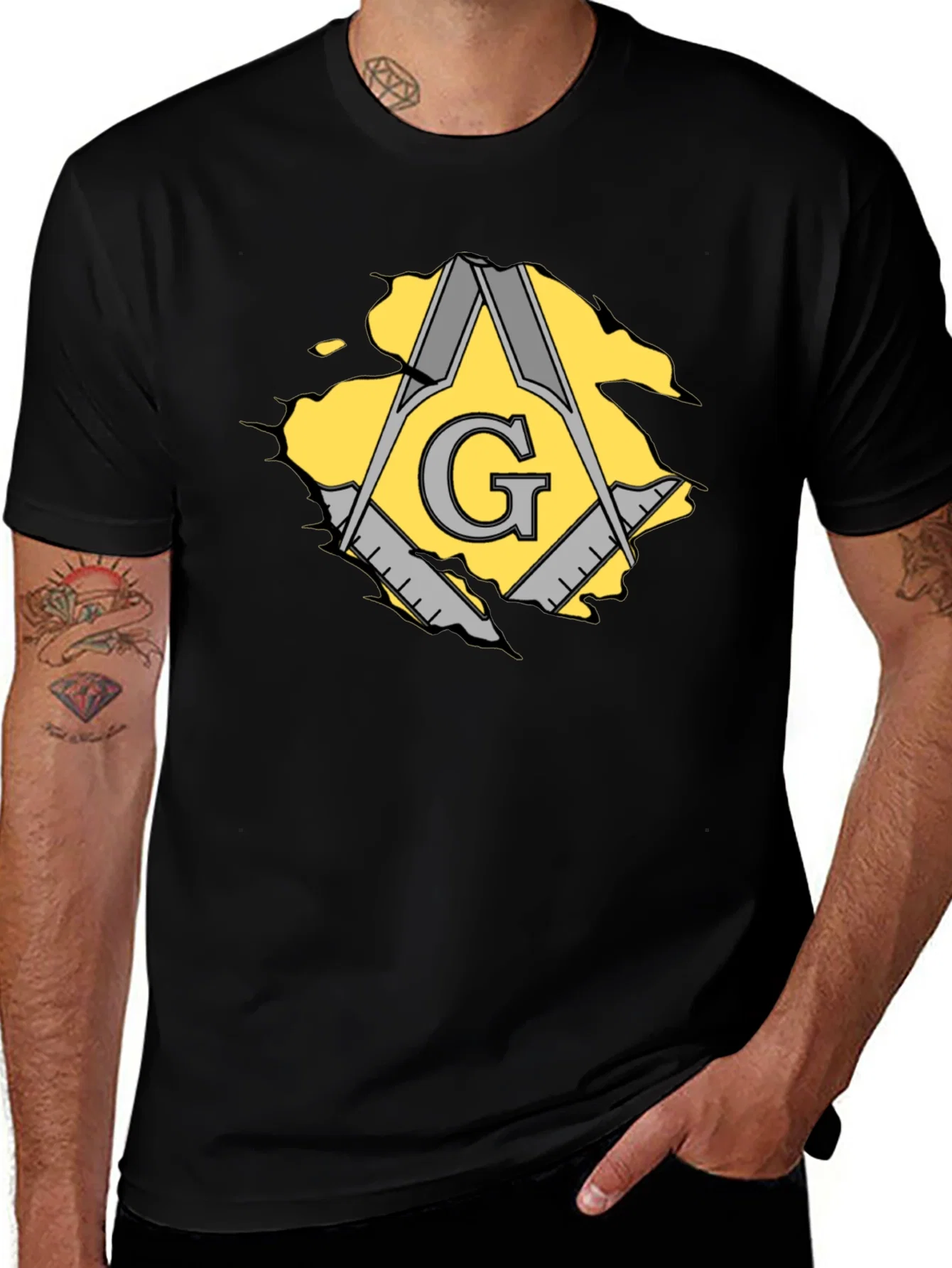 Rebbecca Masonic Square & Compasses Mens Black T-Shirt