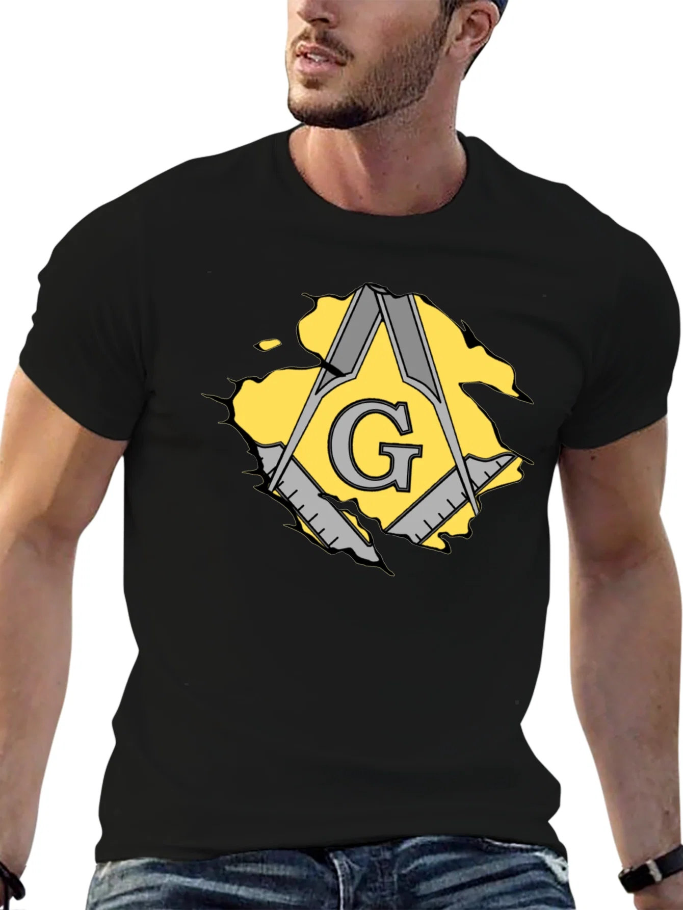Rebbecca Masonic Square & Compasses Mens Black T-Shirt