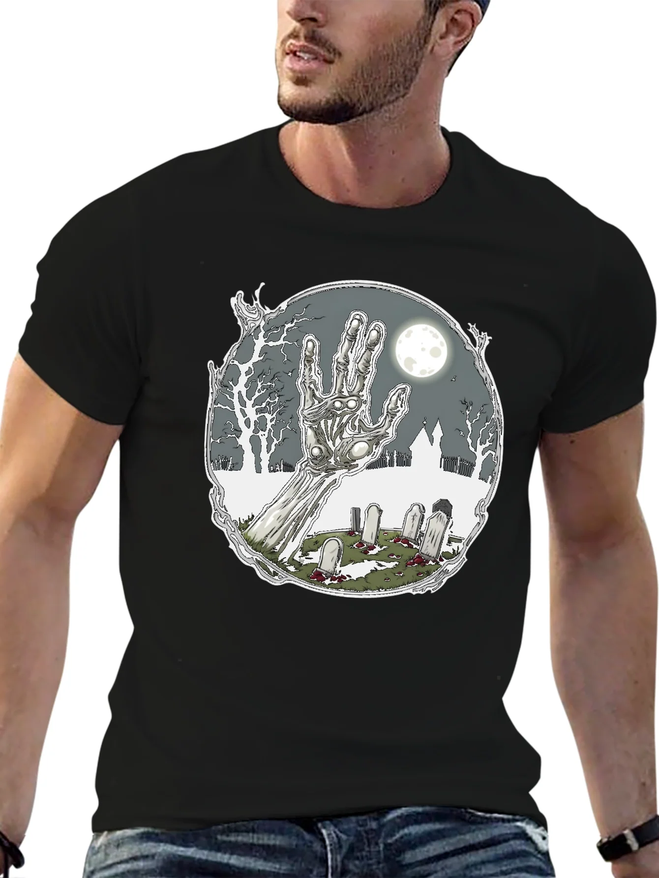 Rebbecca Zombie Hand Graveyard Graphic Tee - Black