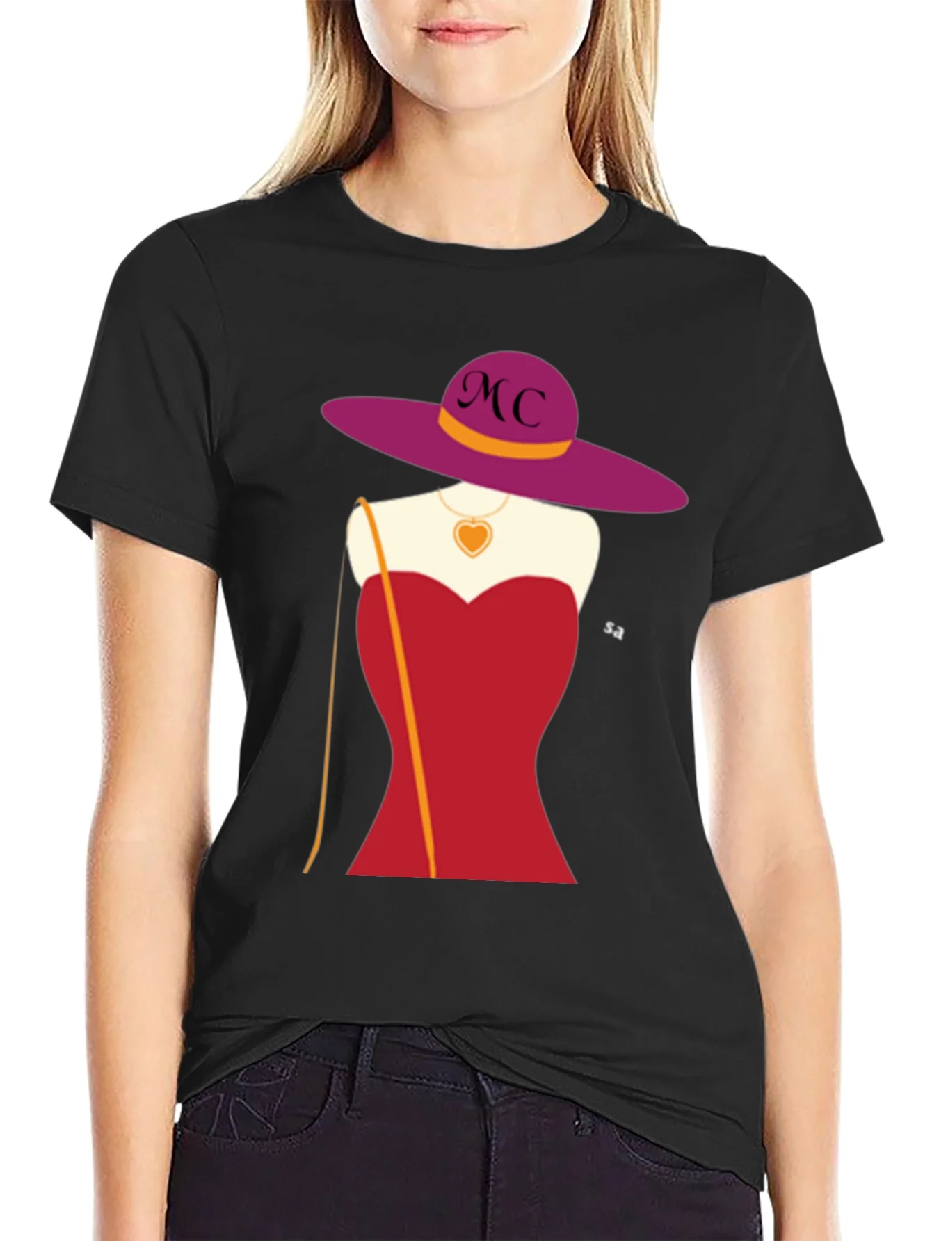 Rebbecca Novelty T-Shirt with Woman in Red Dress