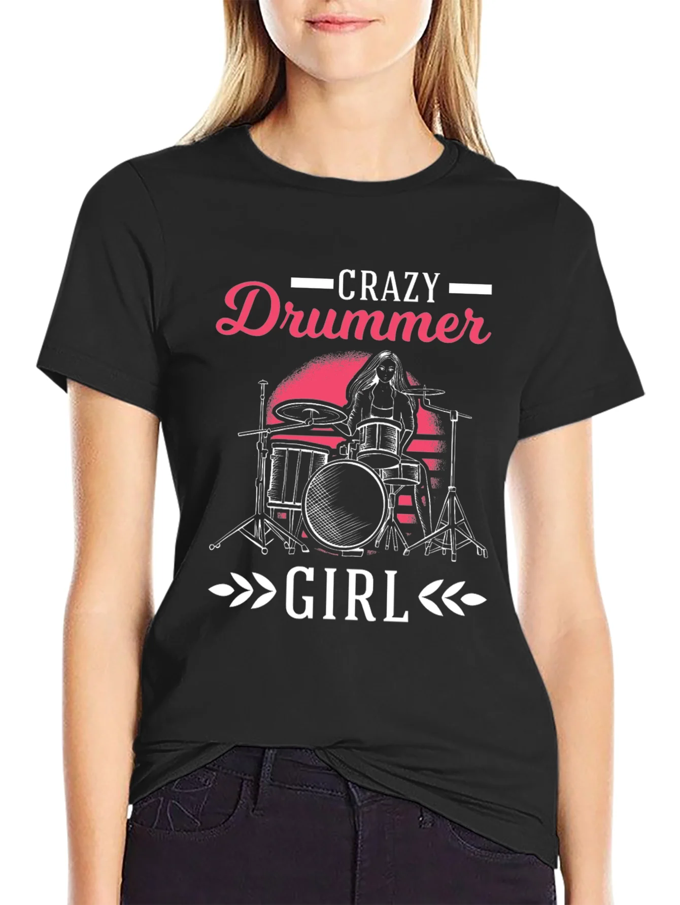 Rebbecca Crazy Drummer Girl Graphic T-Shirt - Black