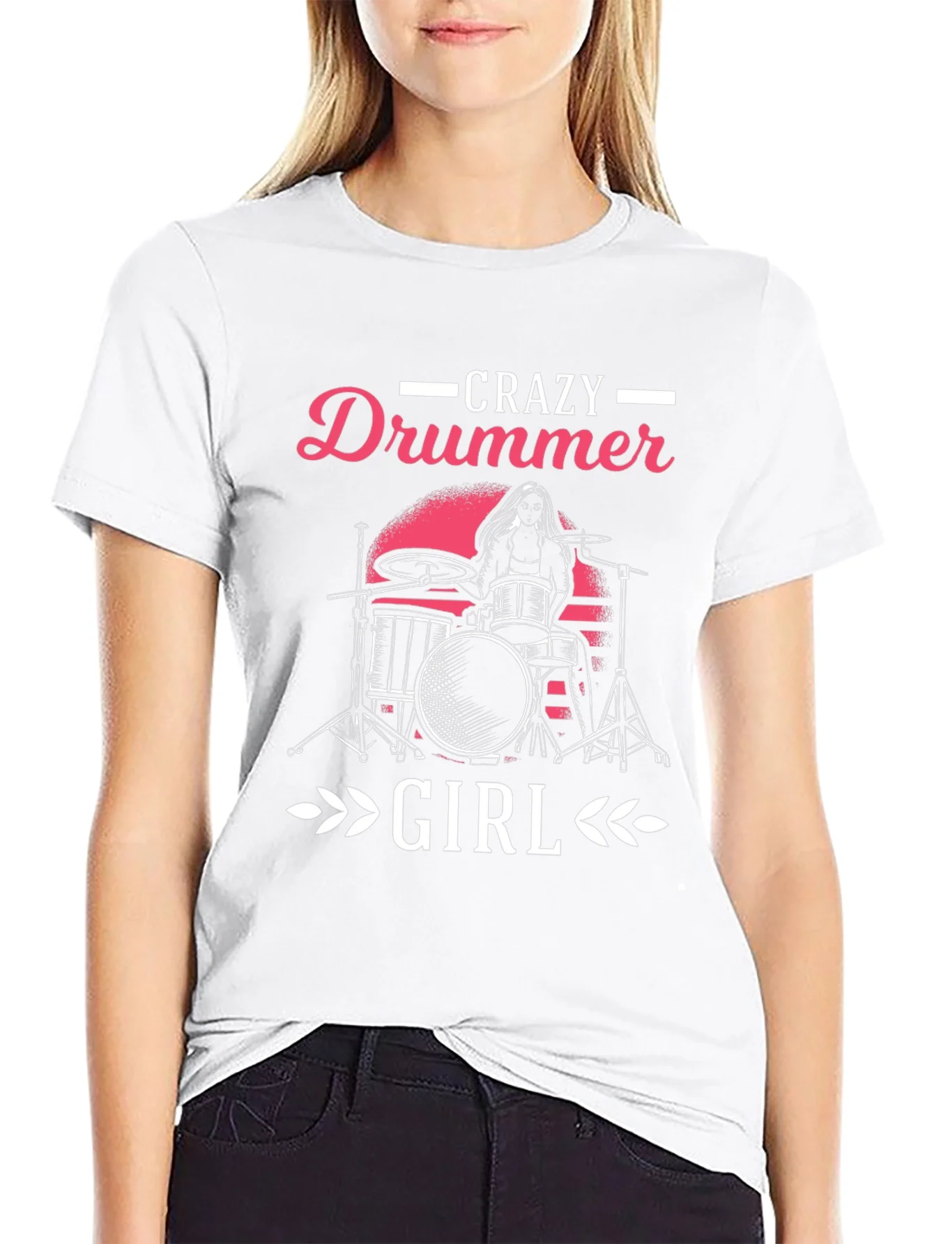 Rebbecca Crazy Drummer Girl Graphic T-Shirt - Black