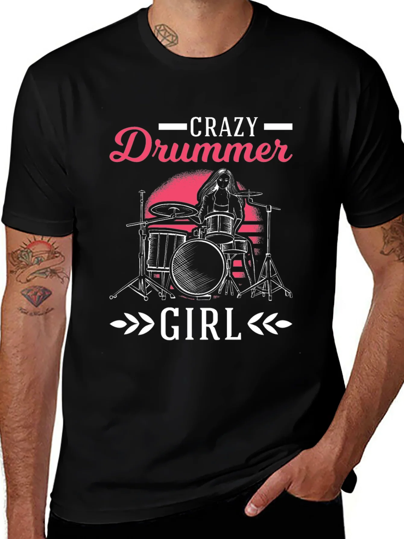 Rebbecca Crazy Drummer Girl Graphic T-Shirt - Black
