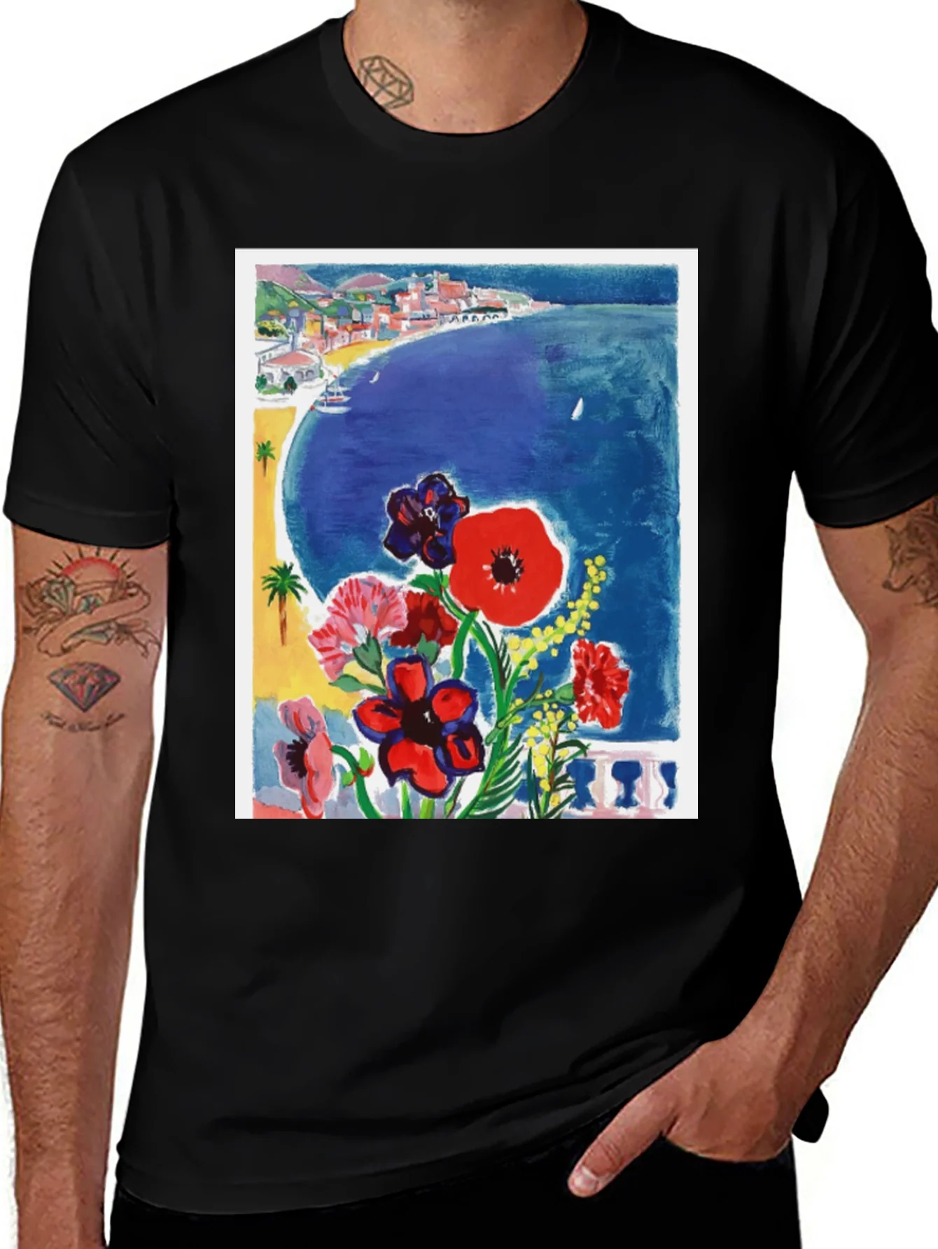 Rebbecca Floral Riviera T-Shirt: Artistic Coastal Design