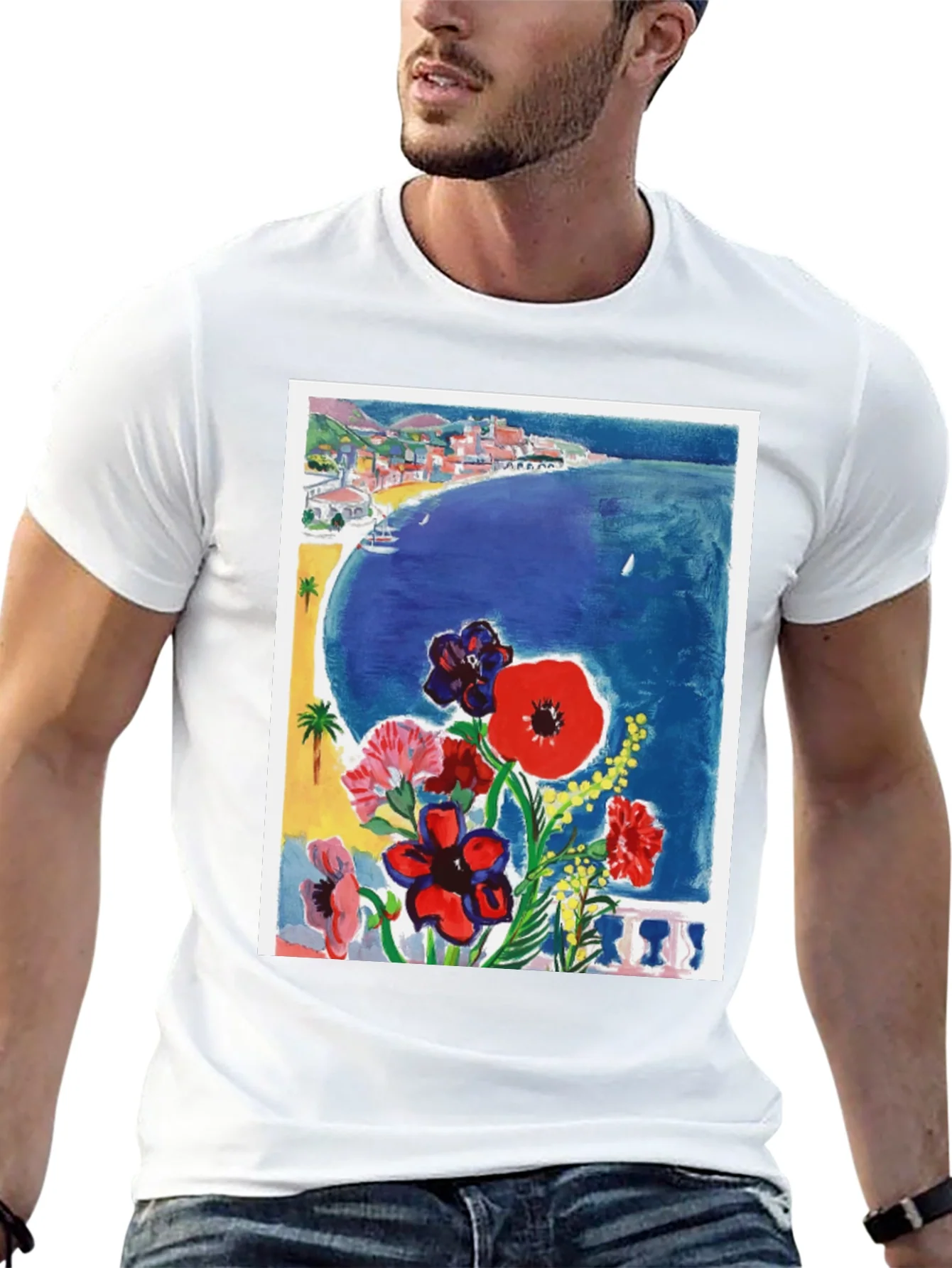 Rebbecca Floral Riviera T-Shirt: Artistic Coastal Design