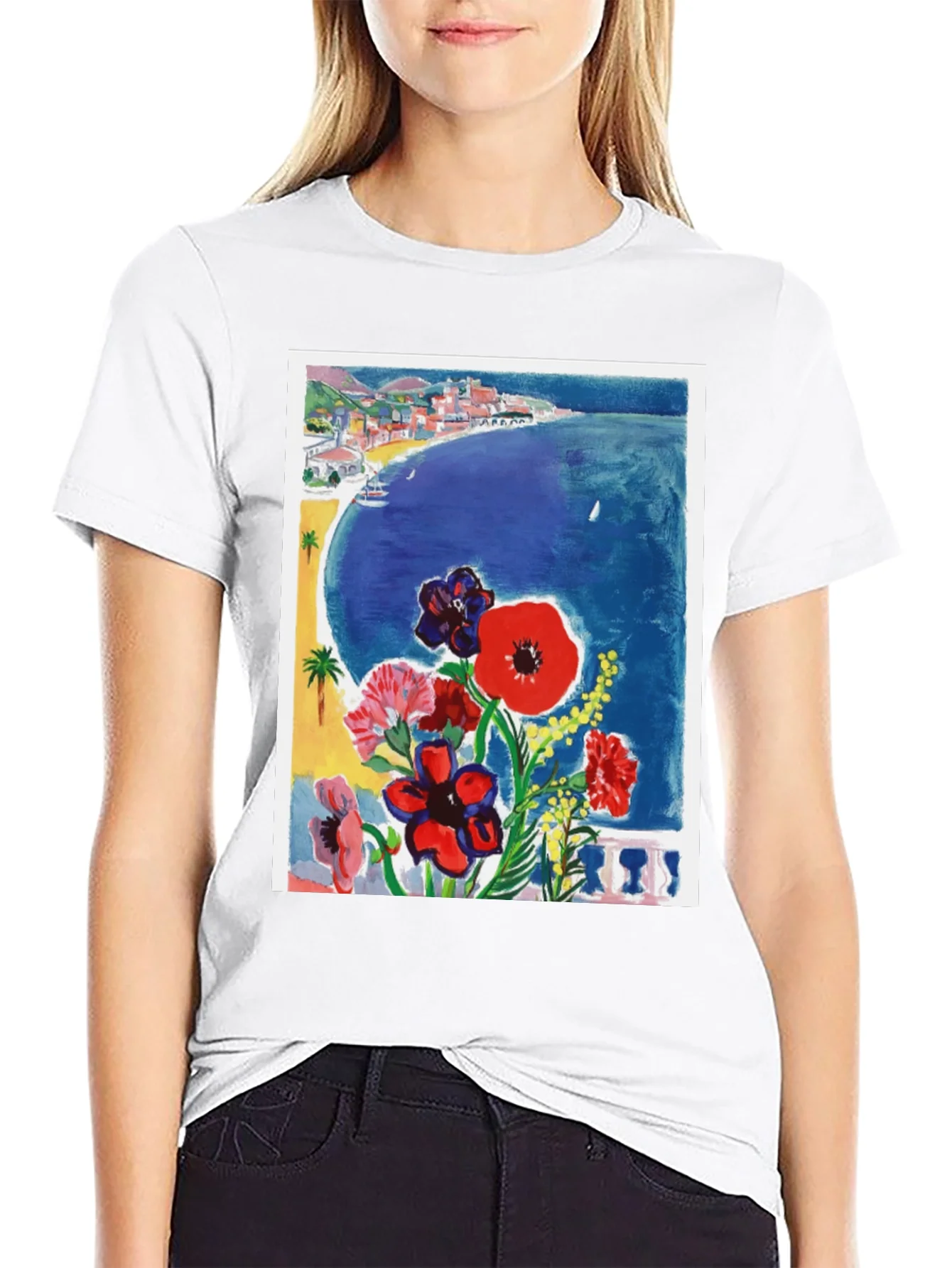 Rebbecca Floral Riviera T-Shirt: Artistic Coastal Design