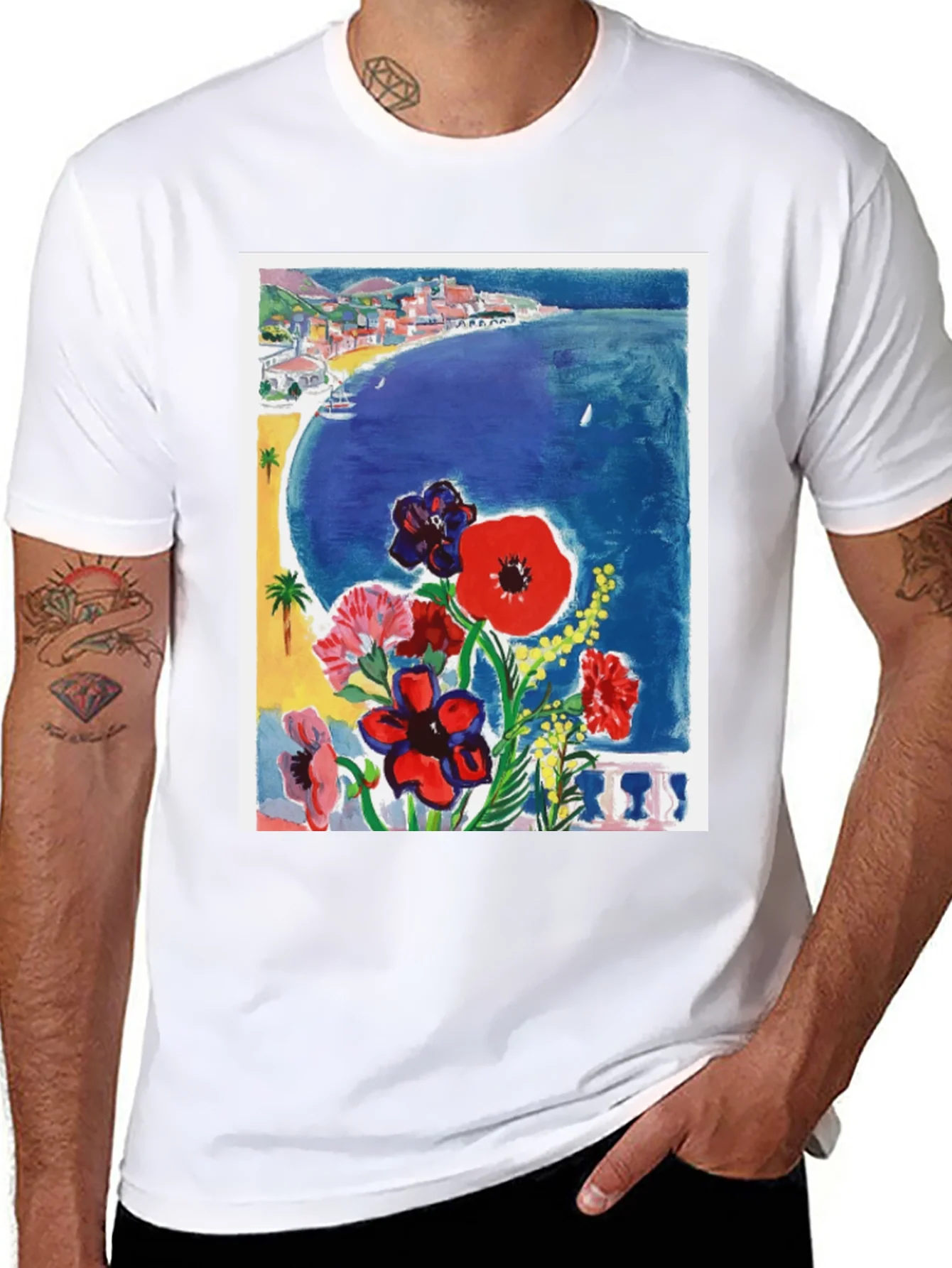 Rebbecca Floral Riviera T-Shirt: Artistic Coastal Design