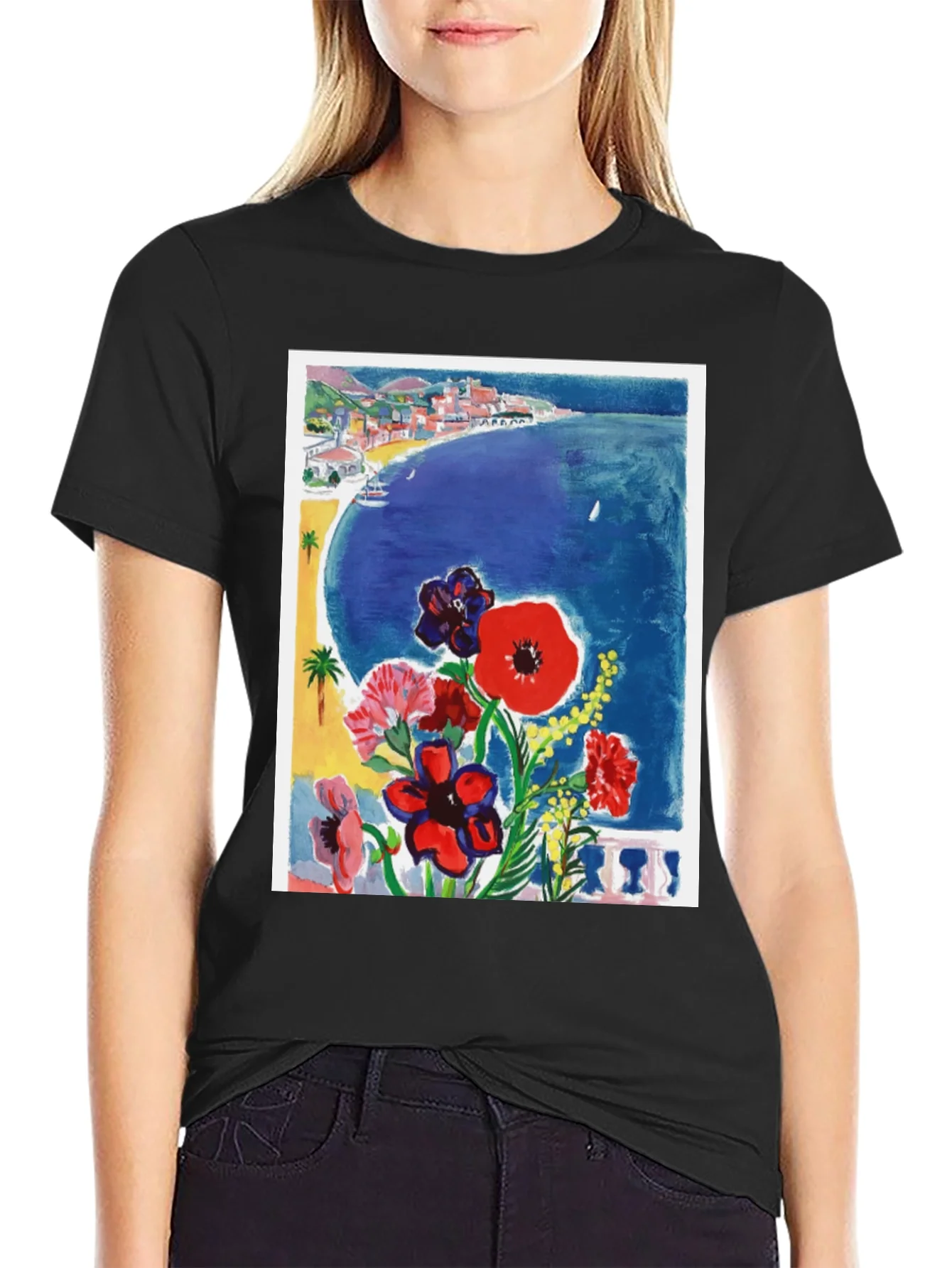 Rebbecca Floral Riviera T-Shirt: Artistic Coastal Design
