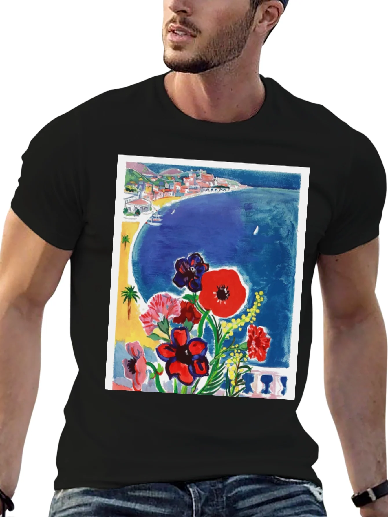 Rebbecca Floral Riviera T-Shirt: Artistic Coastal Design