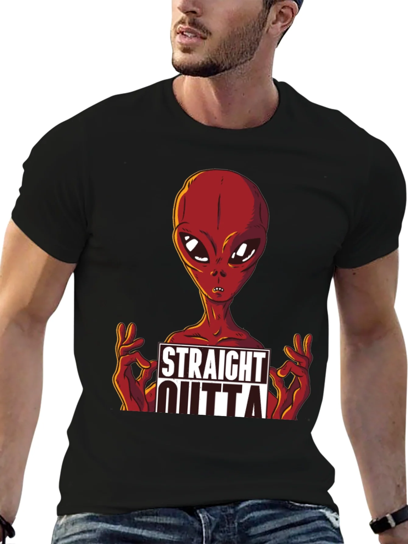 Camiseta Negra con Dise?o de Alien¨ªgena Straight Outta