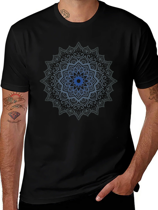 Camiseta Negra Mandala Azul para Hombre