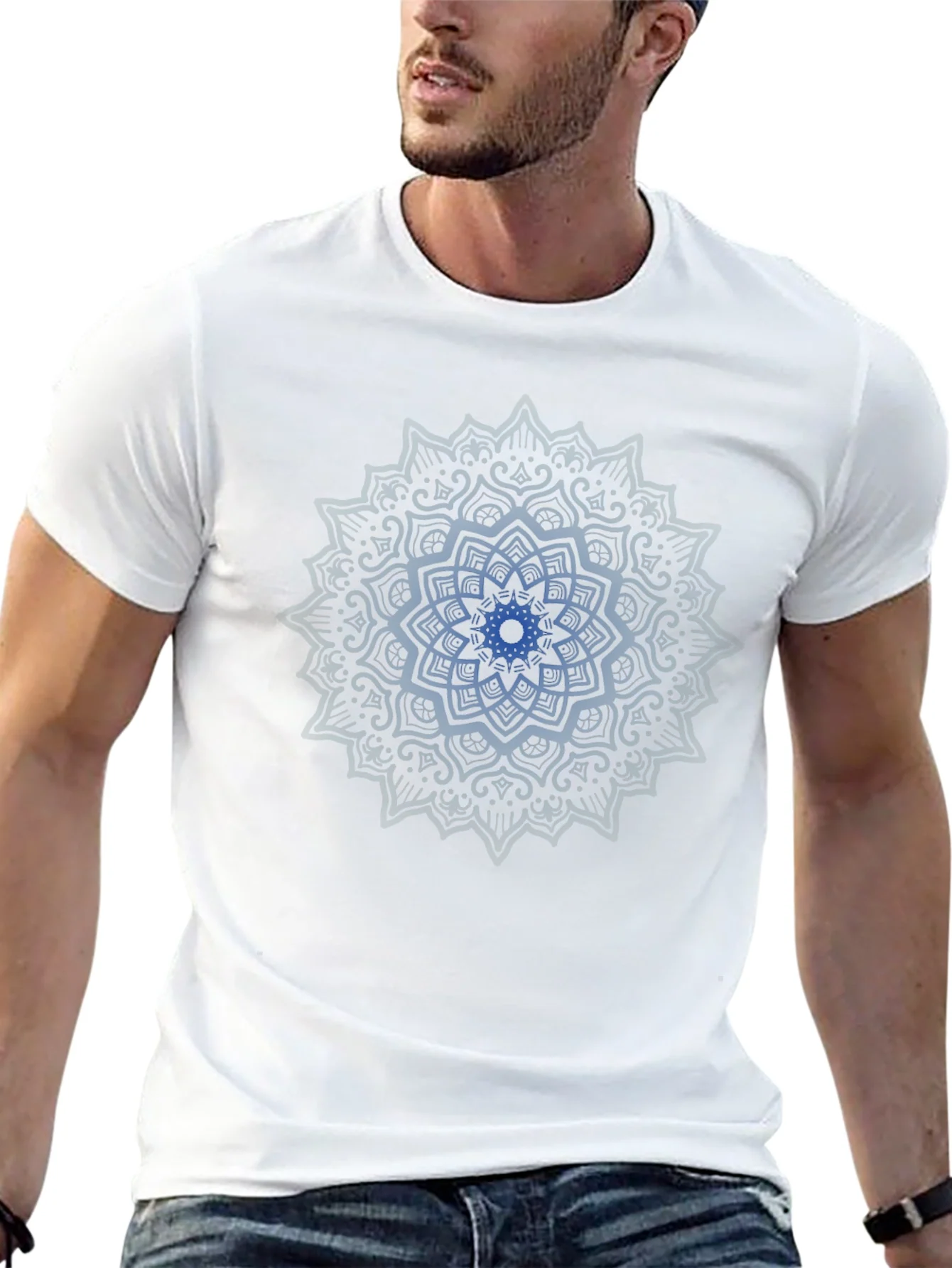Camiseta Negra Mandala Azul para Hombre