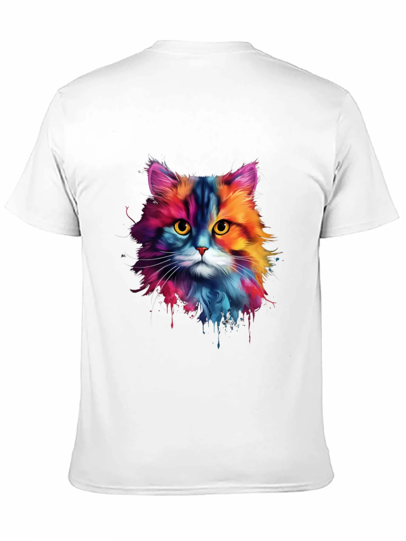 Camiseta Negra con Dise?o de Gato Acuarela