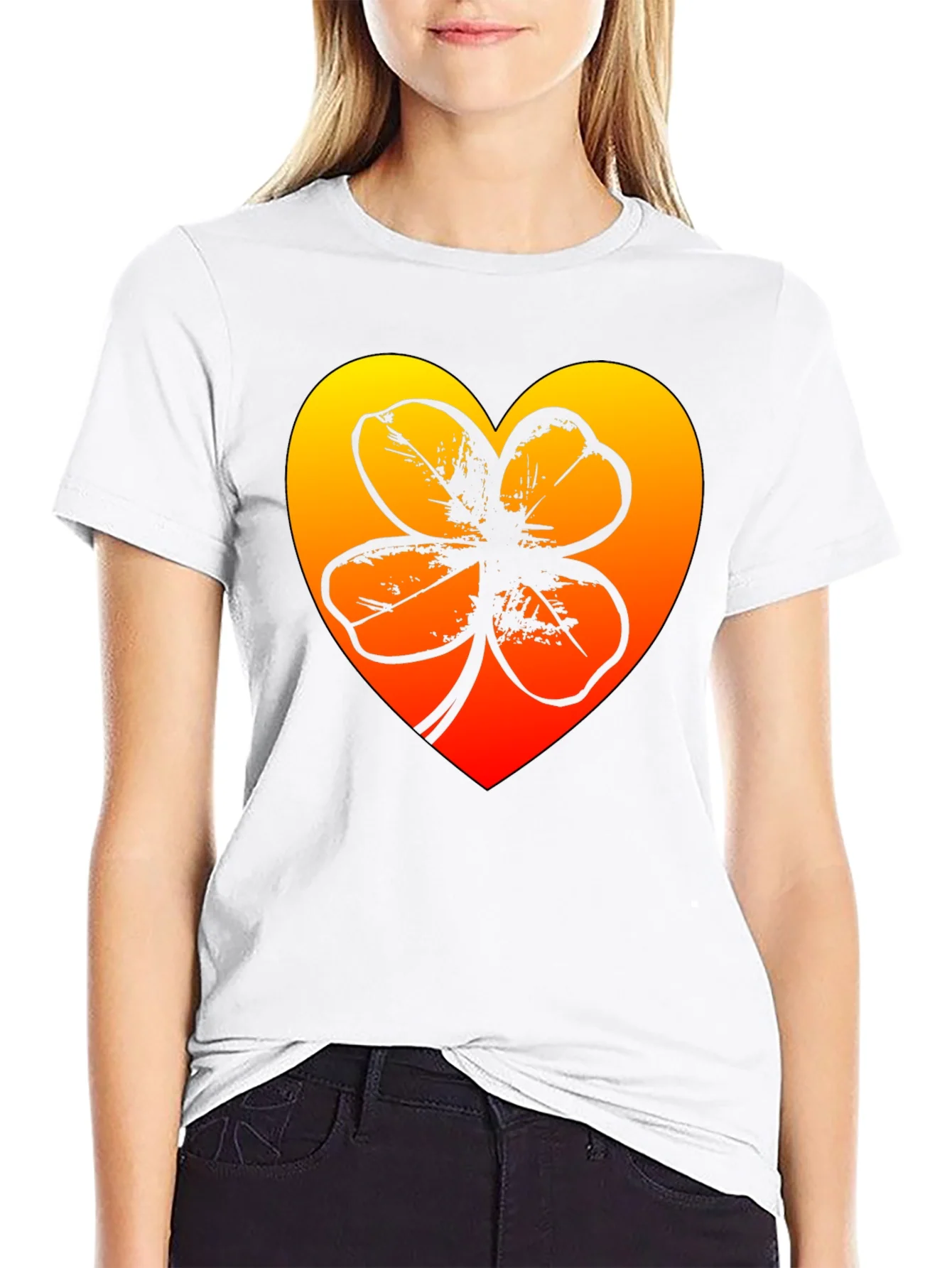Rebbecca Lucky Heart Clover T-Shirt - Black