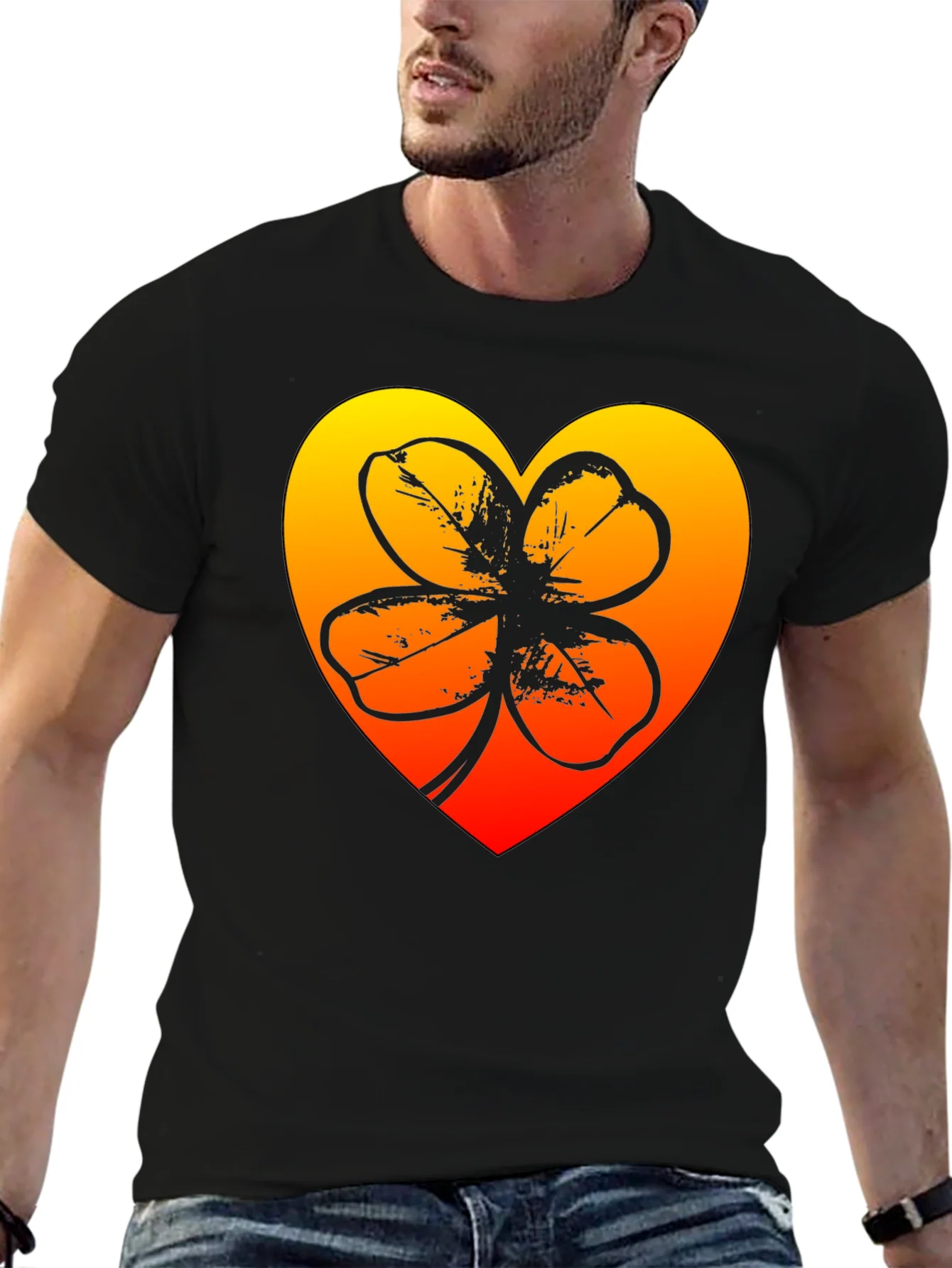 Rebbecca Lucky Heart Clover T-Shirt - Black
