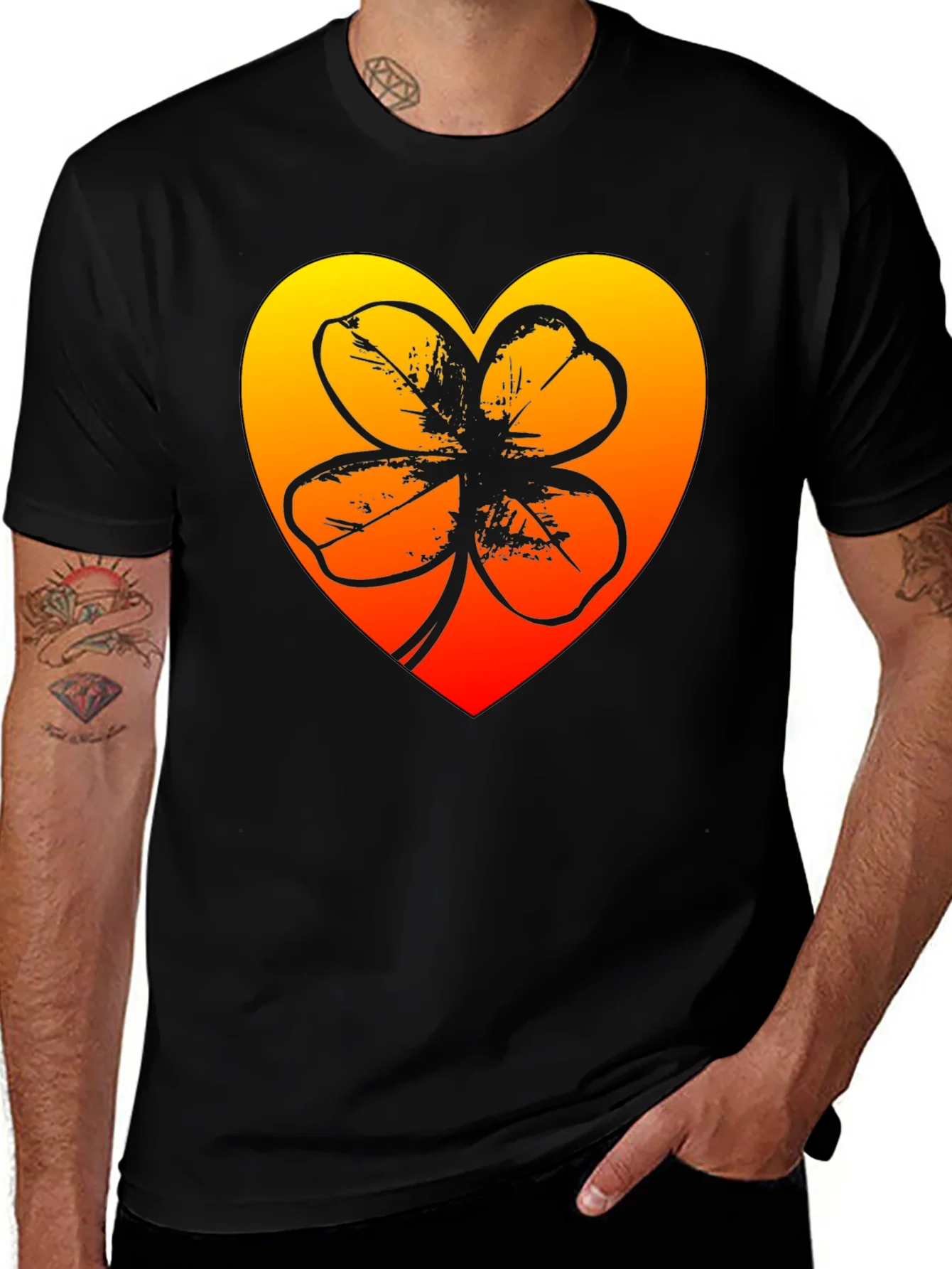 Rebbecca Lucky Heart Clover T-Shirt - Black