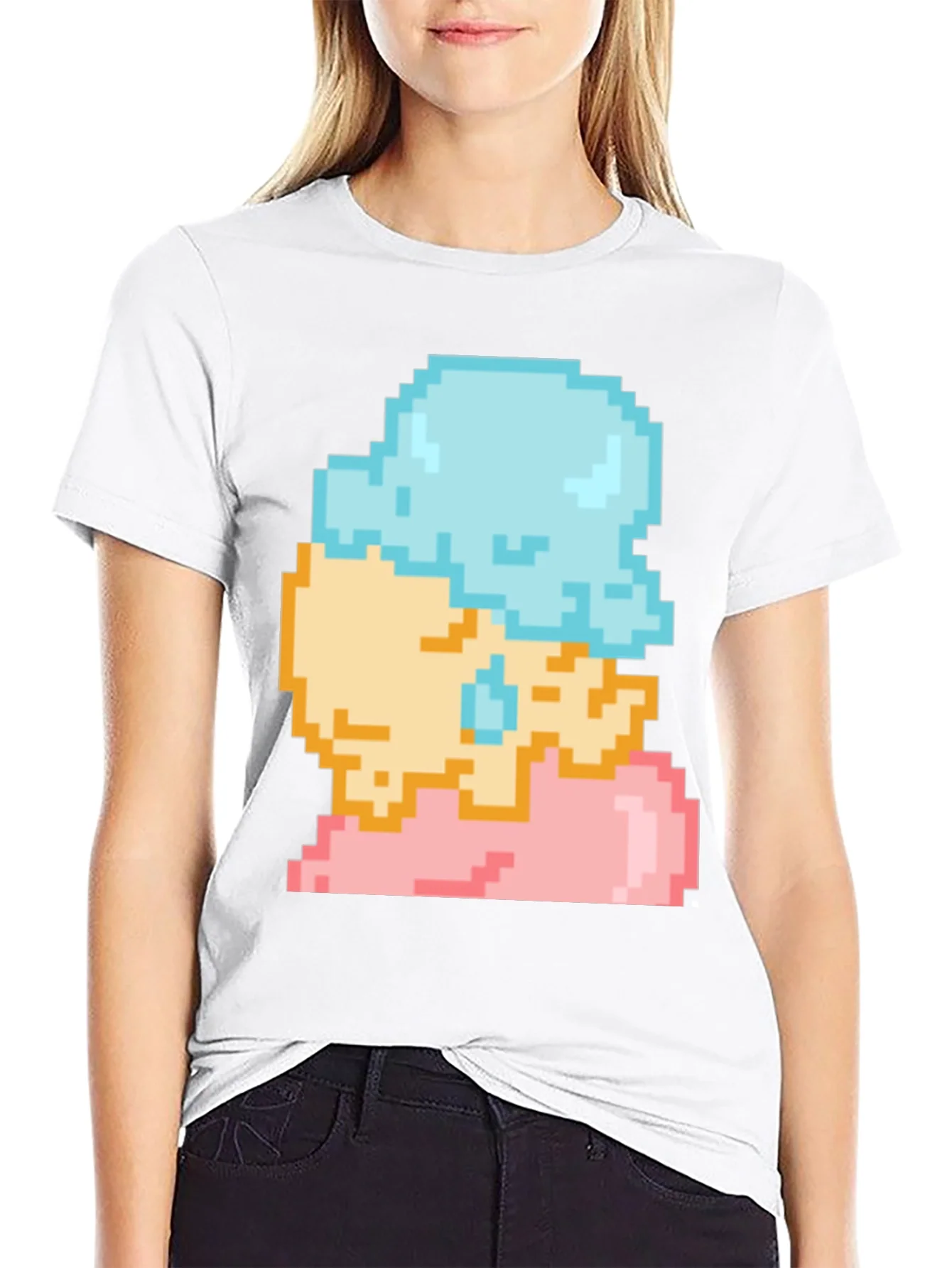 Camiseta Negra con Dise?o de Helado Pixelado
