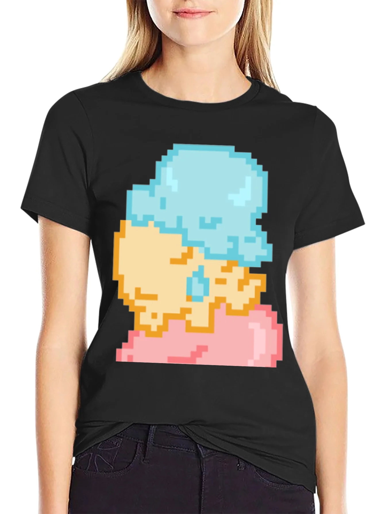 Camiseta Negra con Dise?o de Helado Pixelado