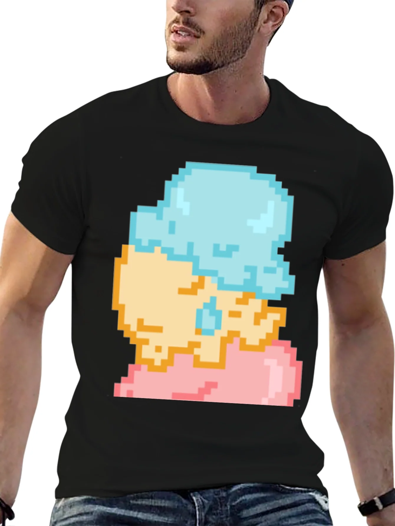 Camiseta Negra con Dise?o de Helado Pixelado