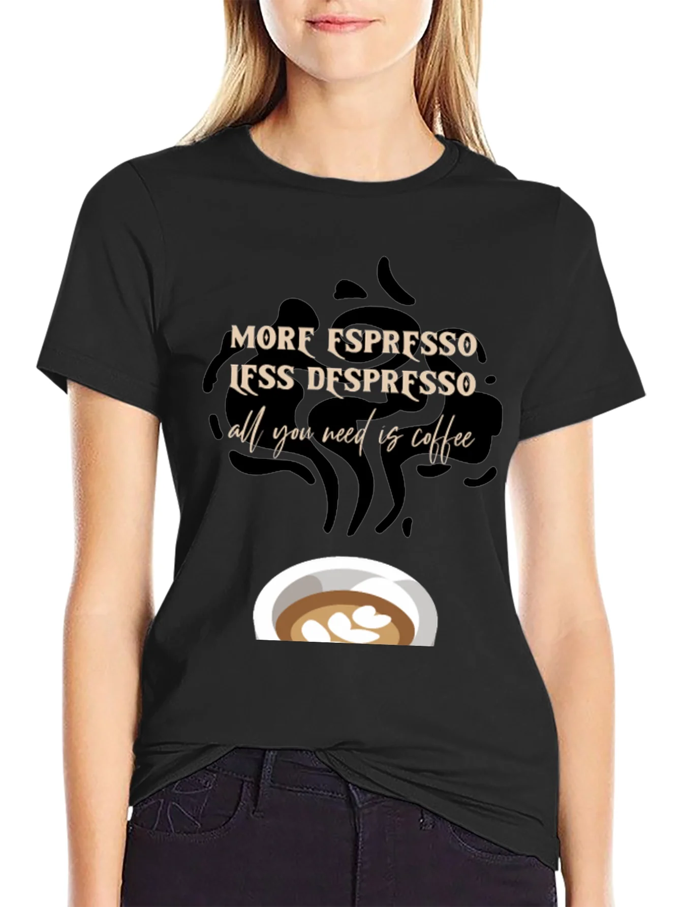 Camiseta Negra con Dise?o de Caf¨¦ Espresso