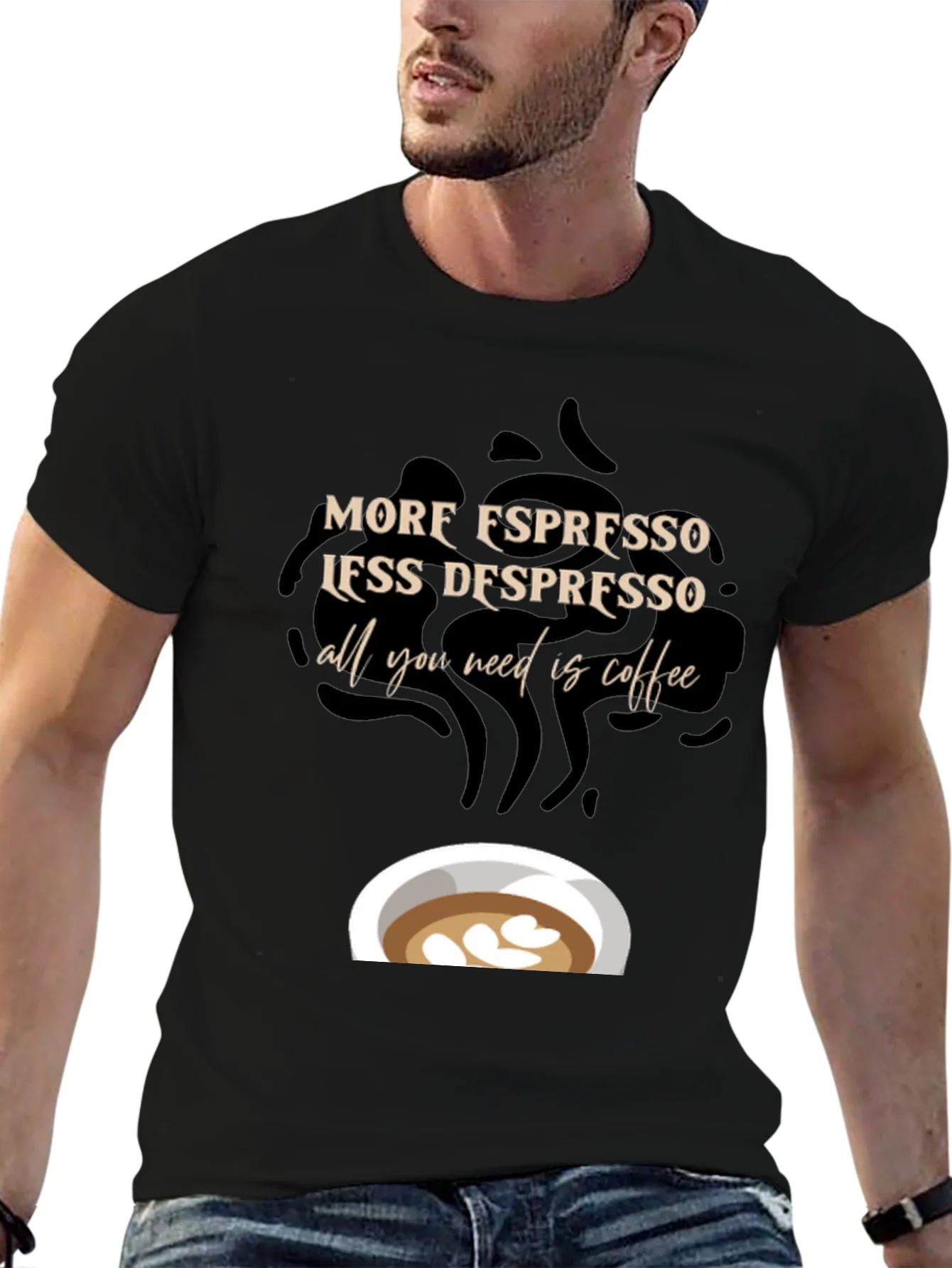 Camiseta Negra con Dise?o de Caf¨¦ Espresso