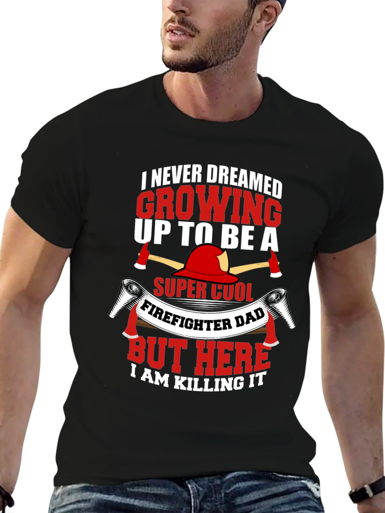 Camiseta Negra Divertida Pap¨¢ Bombero