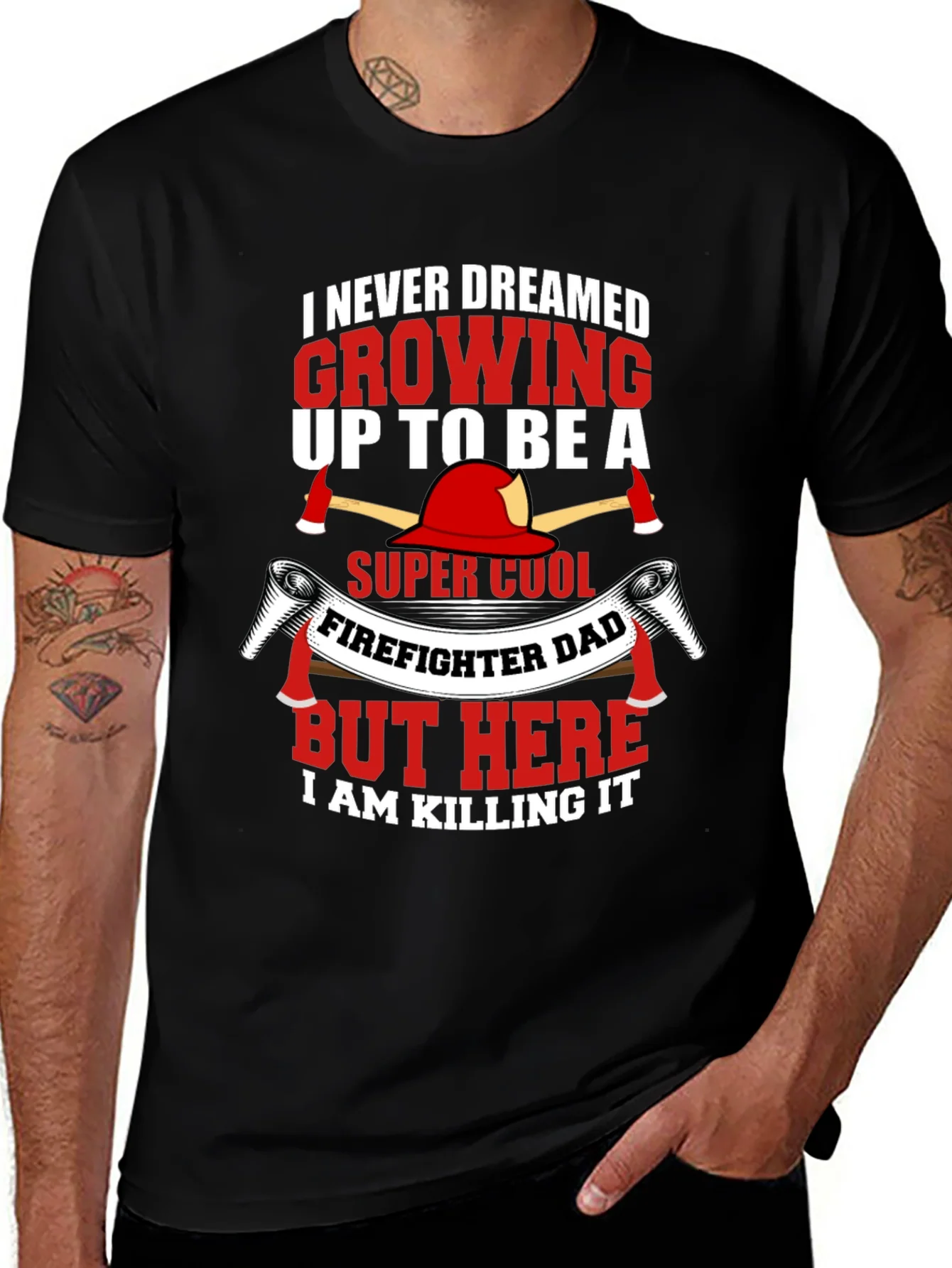 Camiseta Negra Divertida Pap¨¢ Bombero