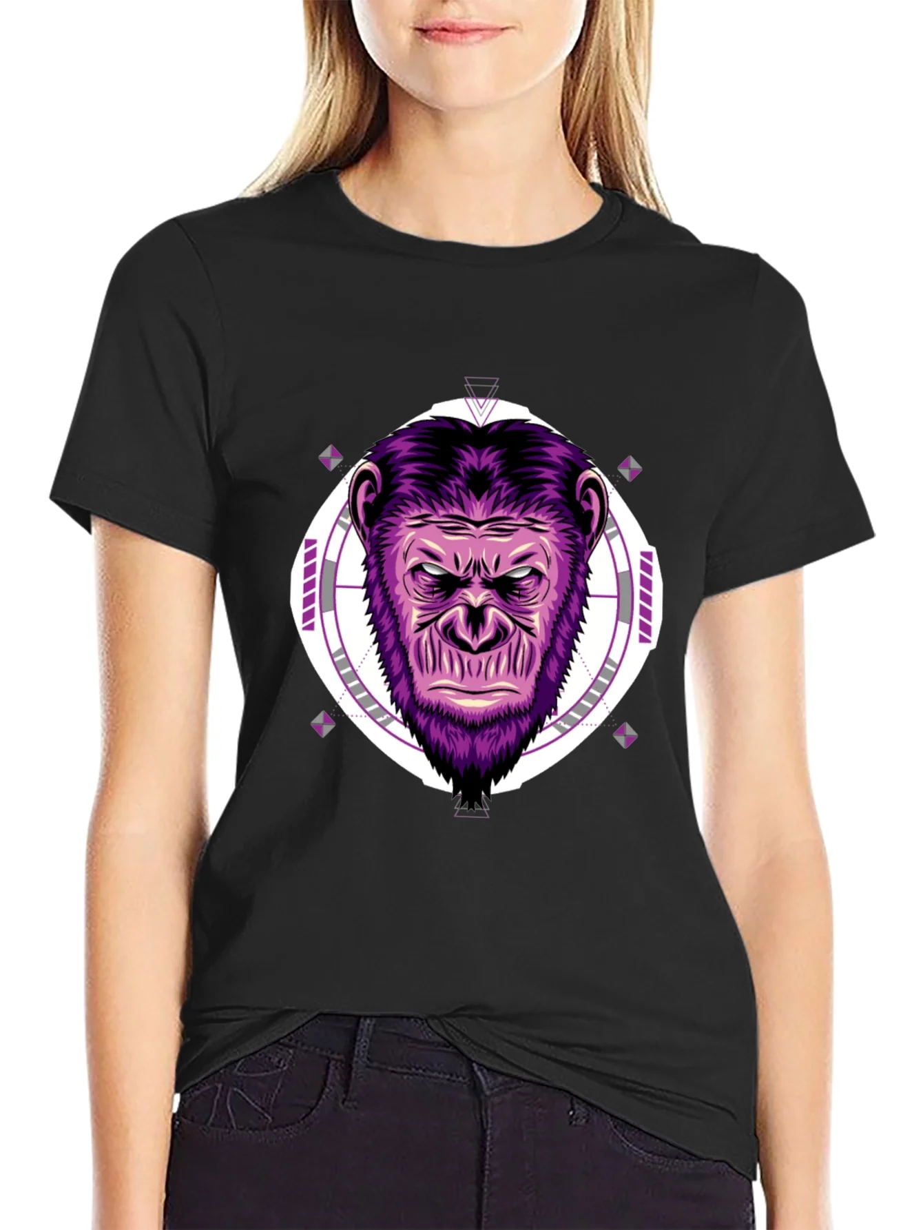 Camiseta Hombre Negra con Estampado de Gorila P¨²rpura
