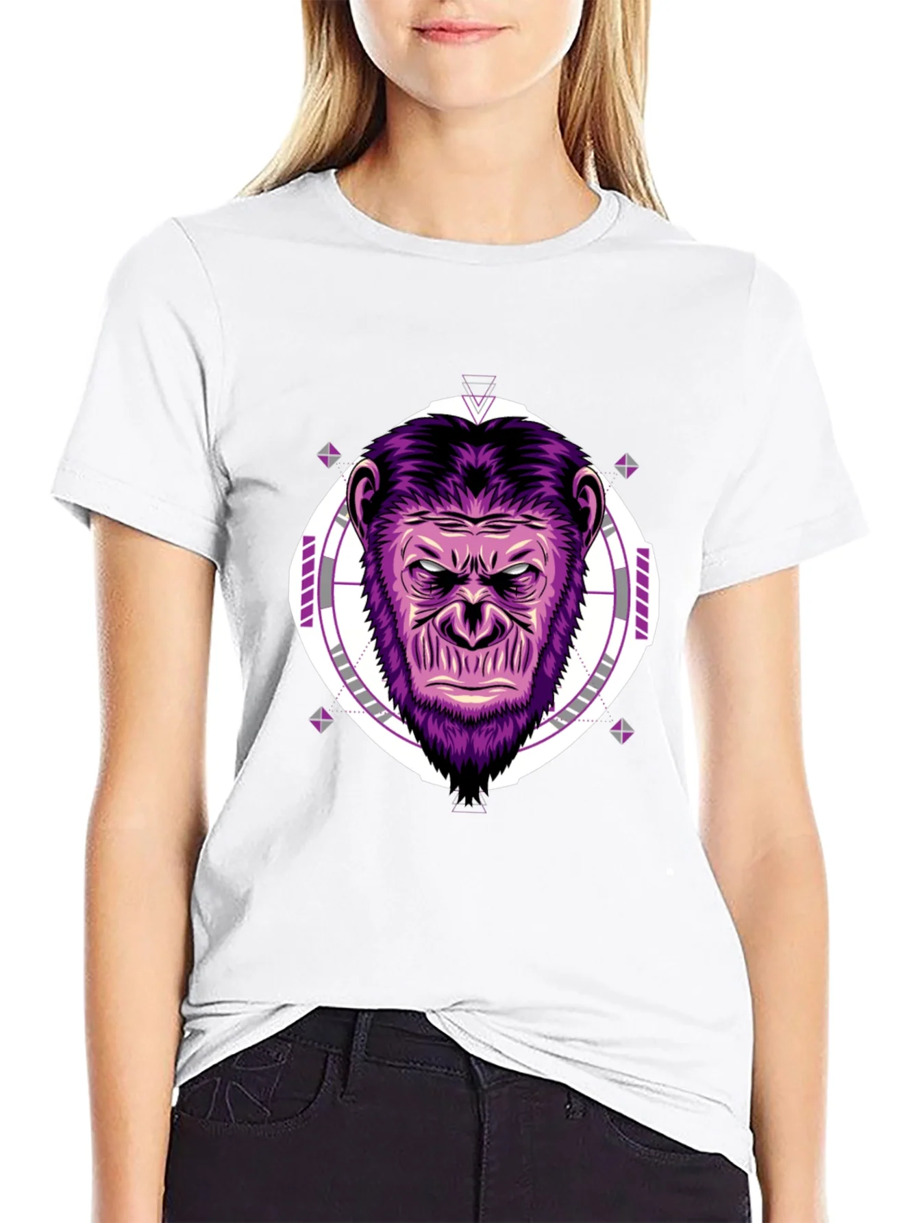 Camiseta Hombre Negra con Estampado de Gorila P¨²rpura