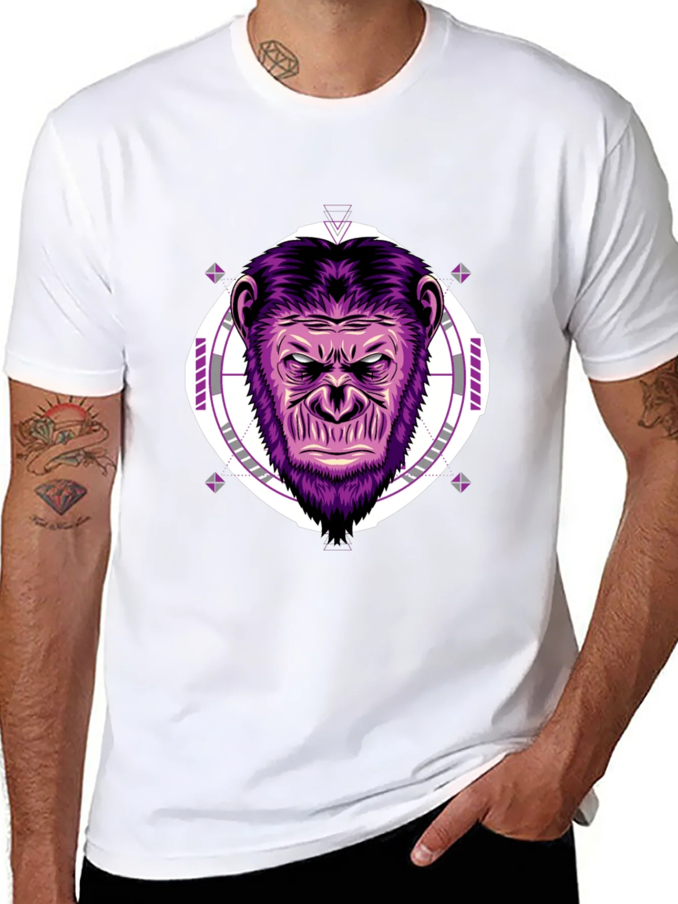 Camiseta Hombre Negra con Estampado de Gorila P¨²rpura