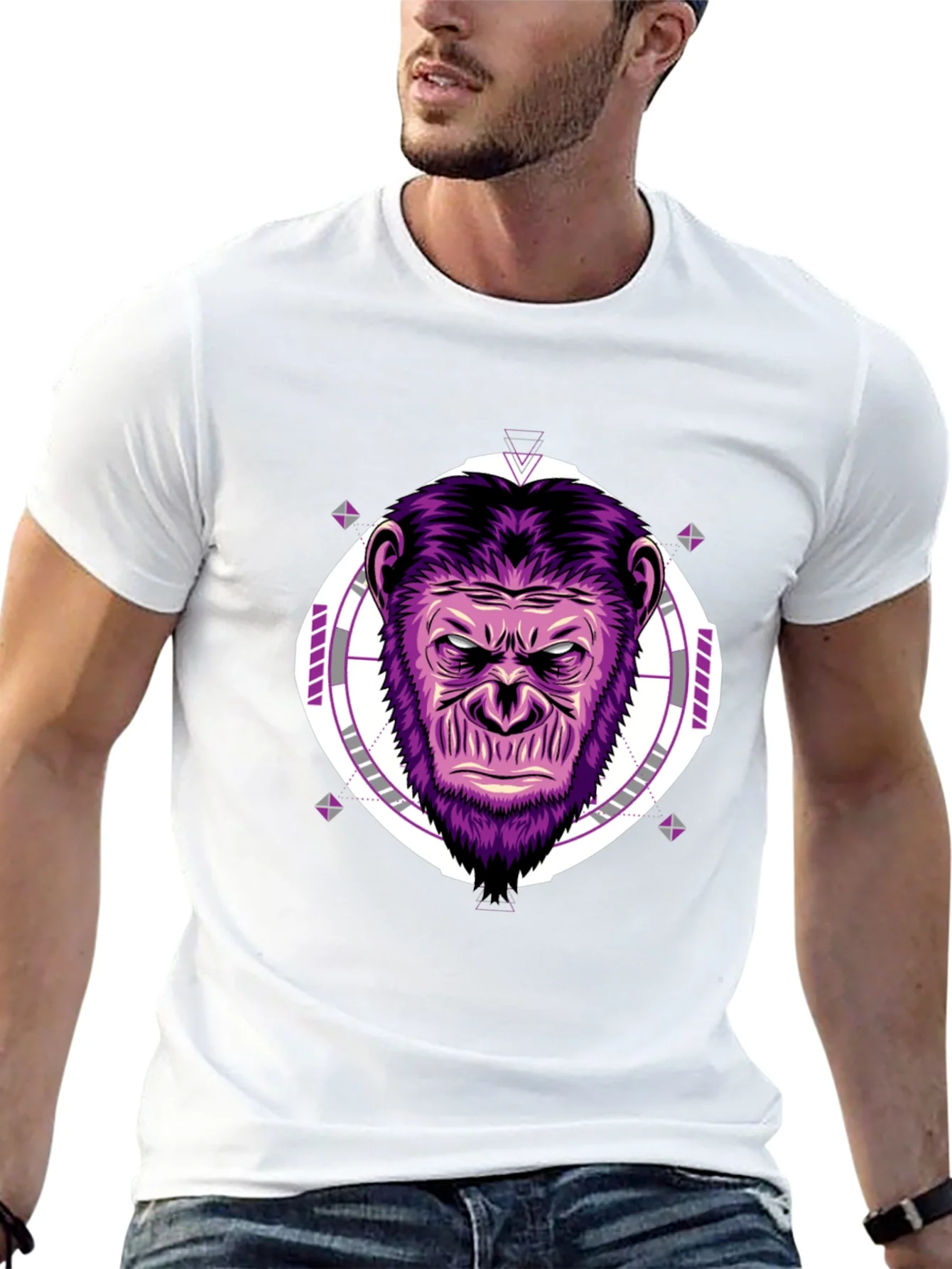 Camiseta Hombre Negra con Estampado de Gorila P¨²rpura