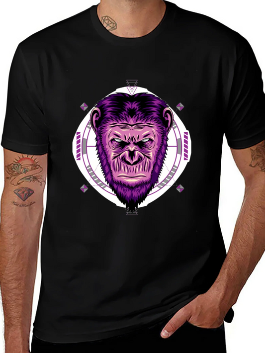 Camiseta Hombre Negra con Estampado de Gorila P¨²rpura