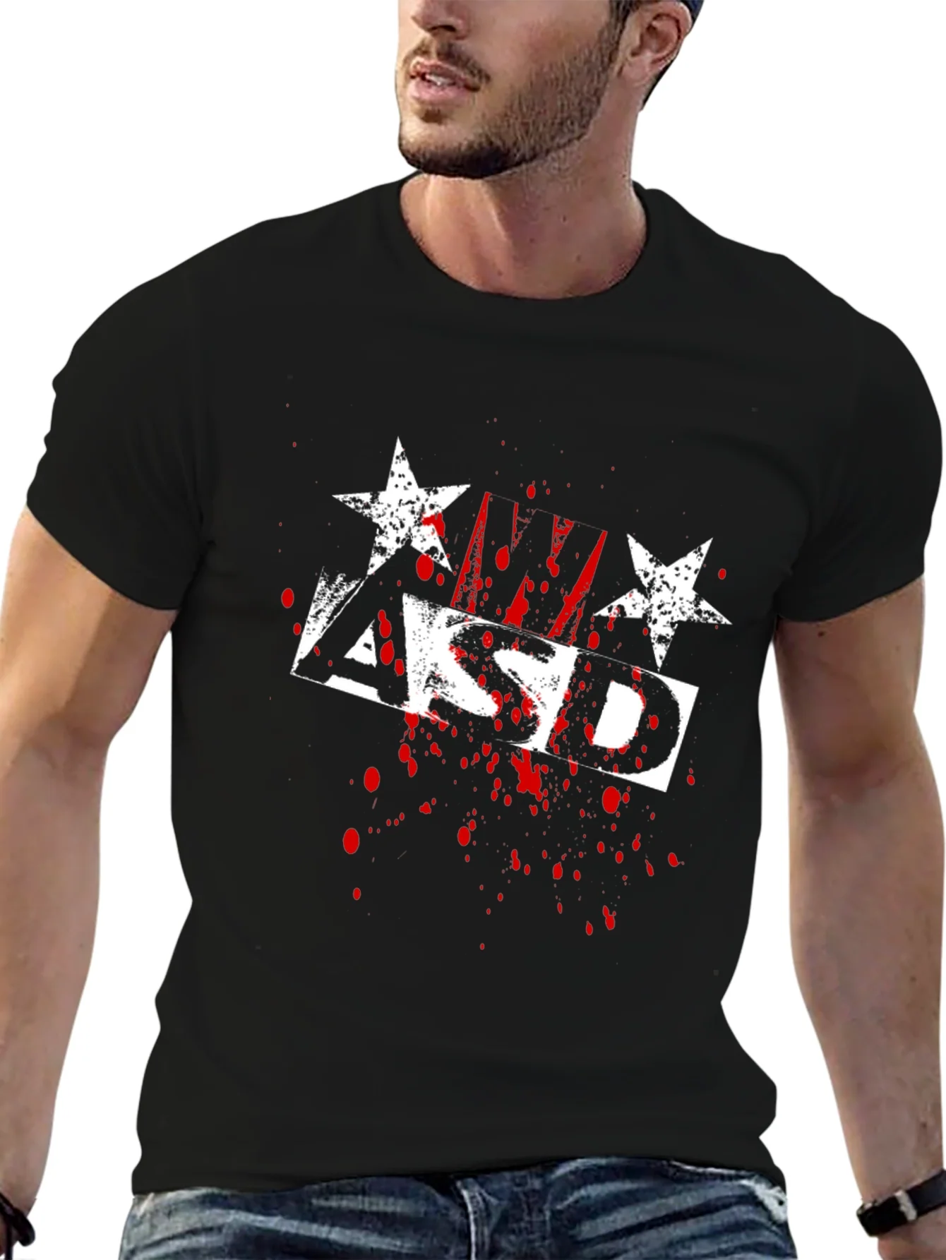 Camiseta Negra ASD Estrellas Estilo Grunge